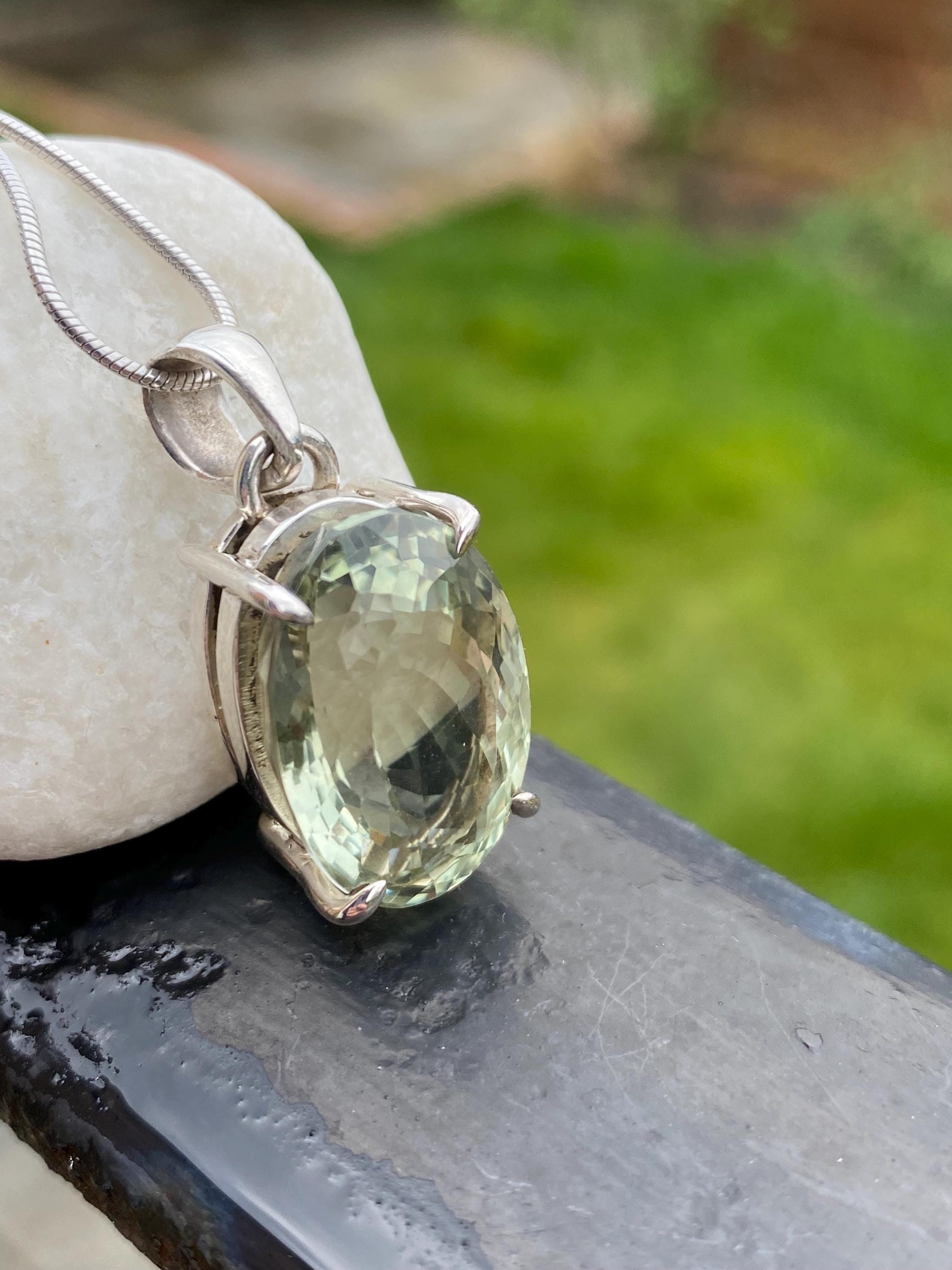 Oval Green Amethyst (Prasiolite ) Sterling Silver Pendant