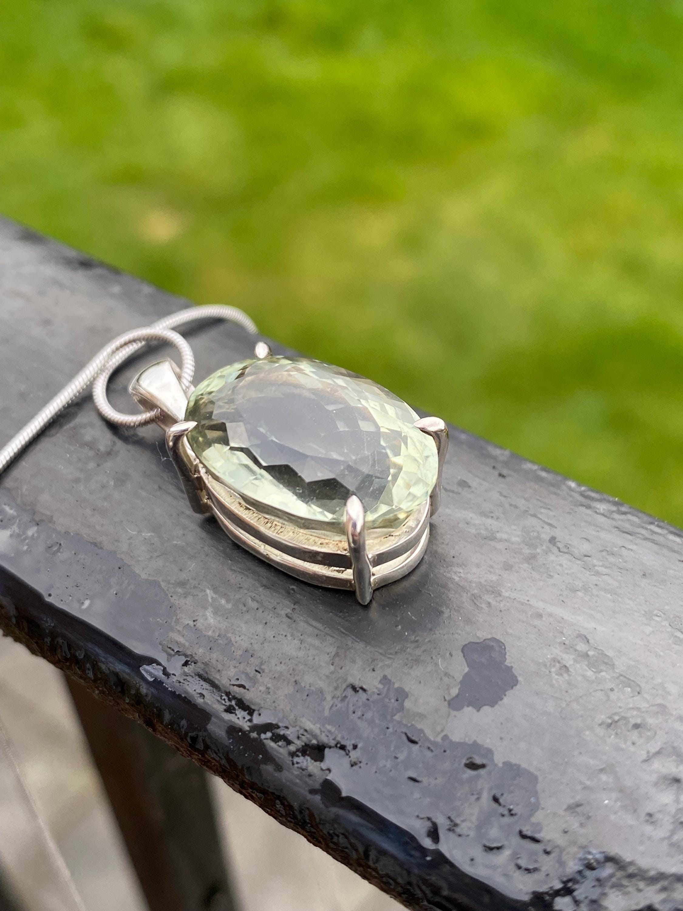 Oval Green Amethyst (Prasiolite ) Sterling Silver Pendant