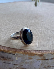 Black Polished Tourmaline Sterling Silver Ring