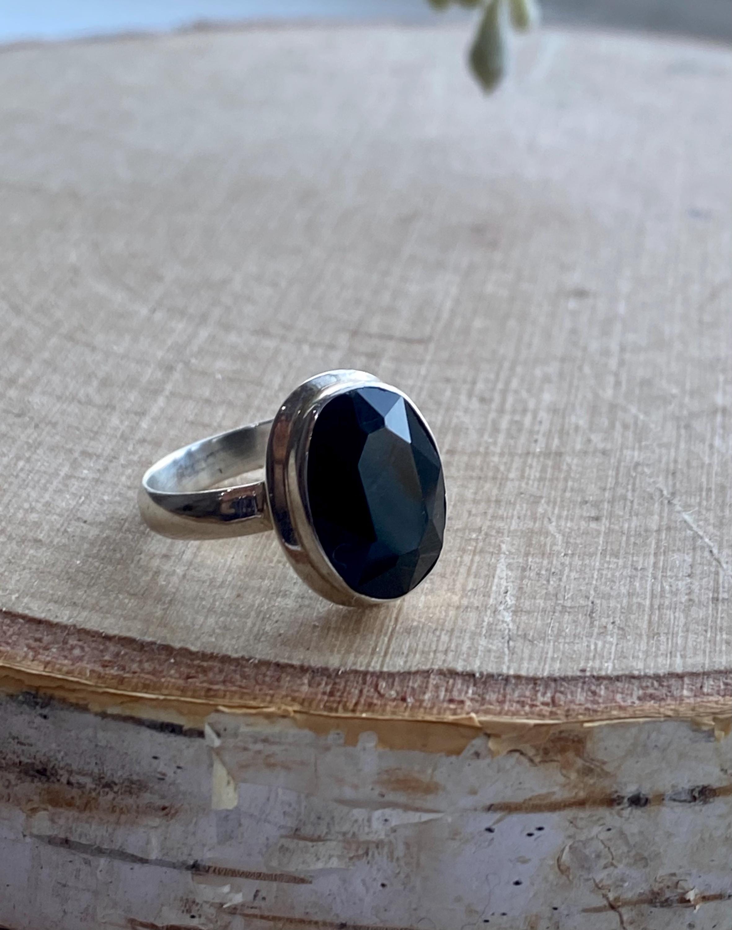 Black Polished Tourmaline Sterling Silver Ring