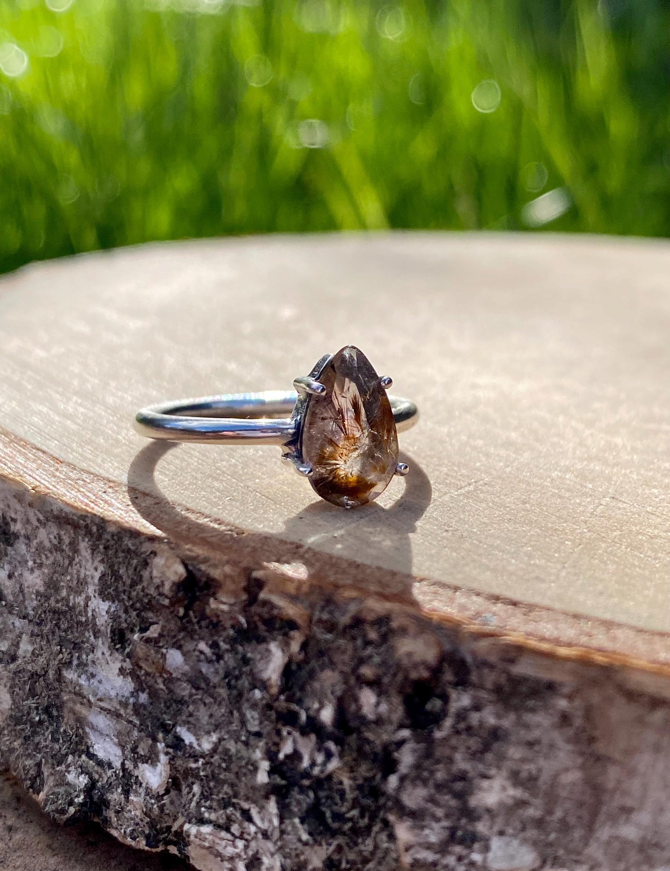 High Quality Super Seven Cacoxenite in Purple Amethyst Sterling Silver Ring