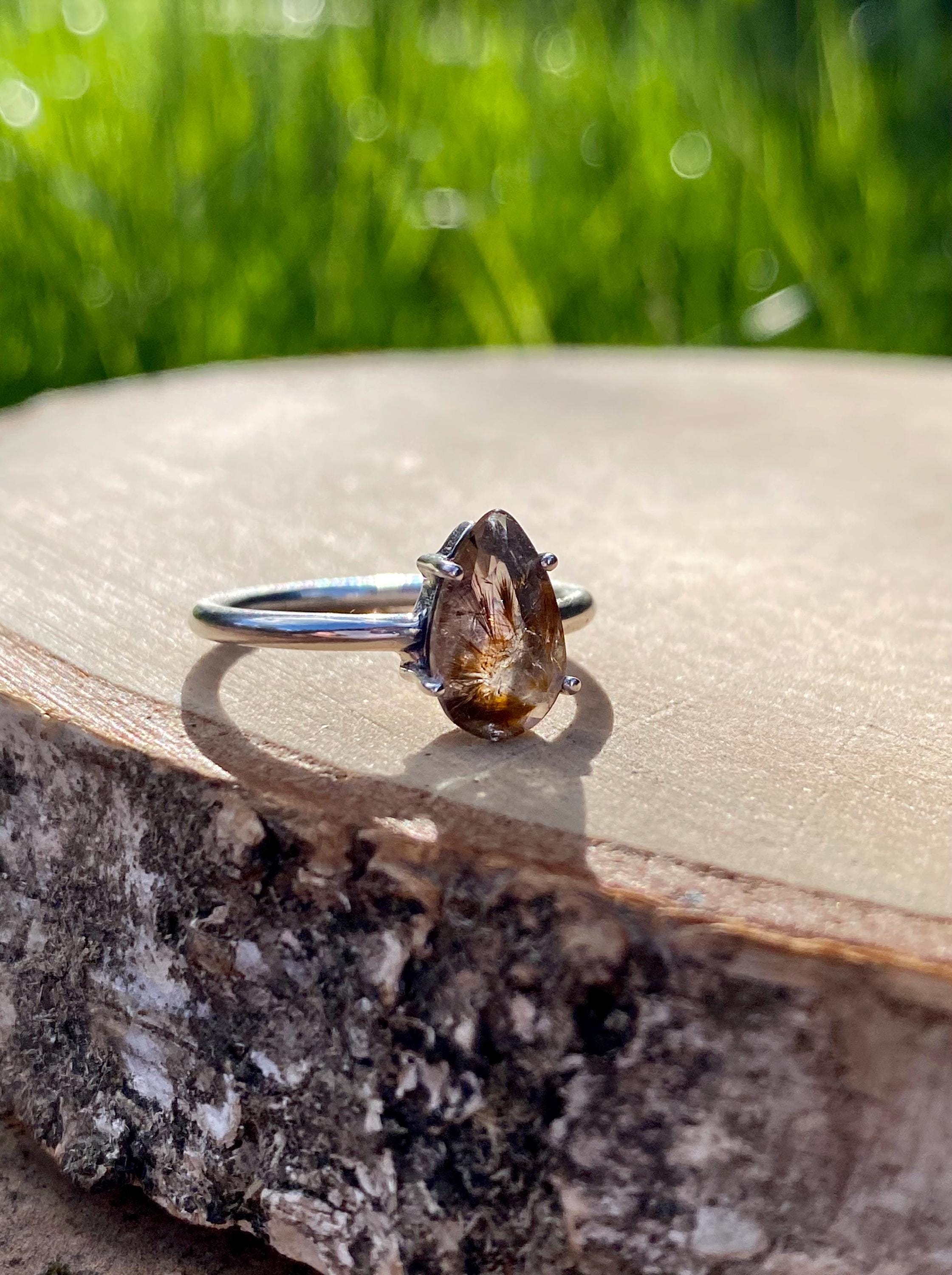 High Quality Super Seven Cacoxenite in Purple Amethyst Sterling Silver Ring