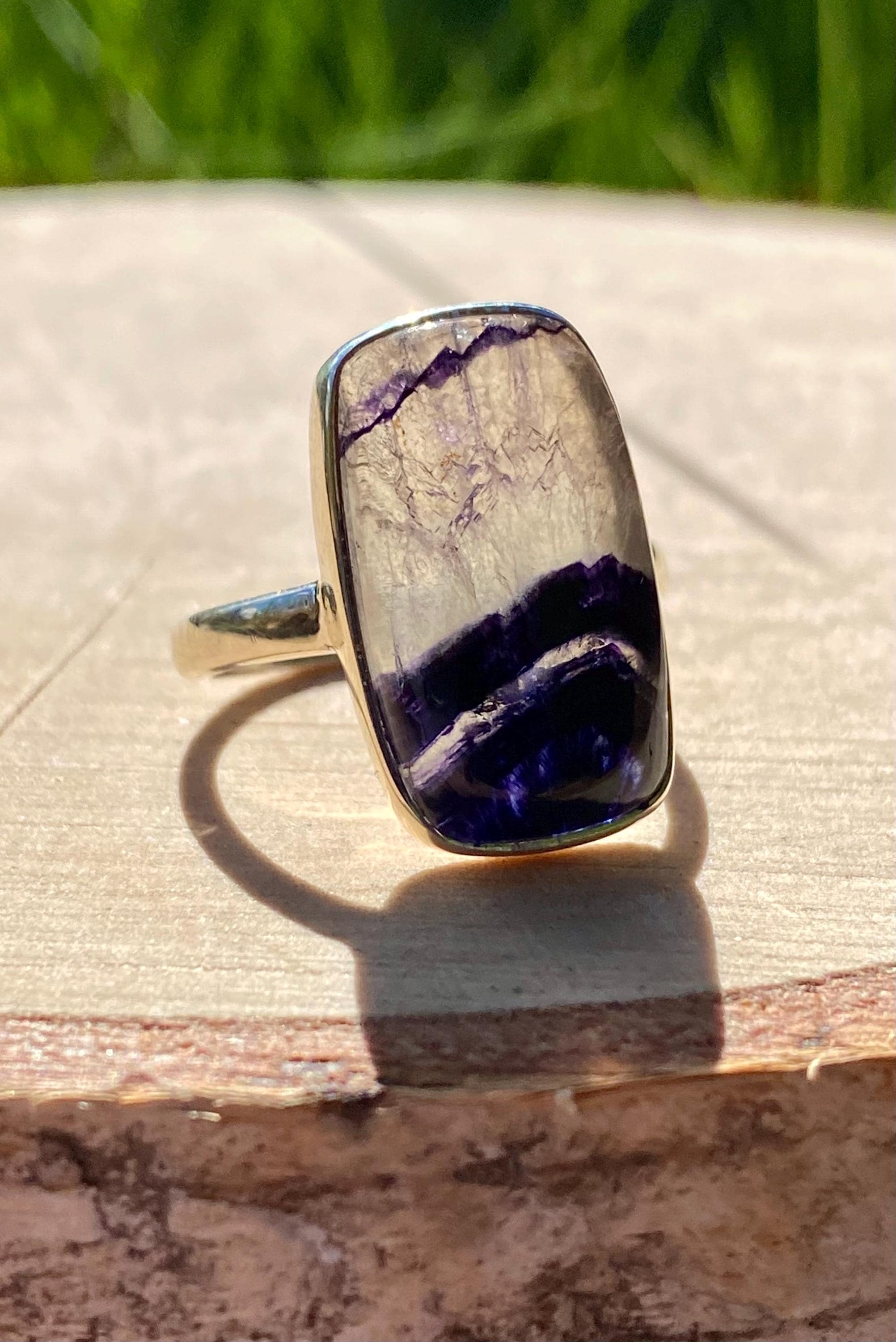 Blue John Silver Rectangular Ring - Extremely Rare