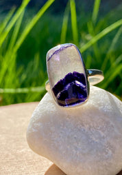Blue John Silver Rectangular Ring - Extremely Rare