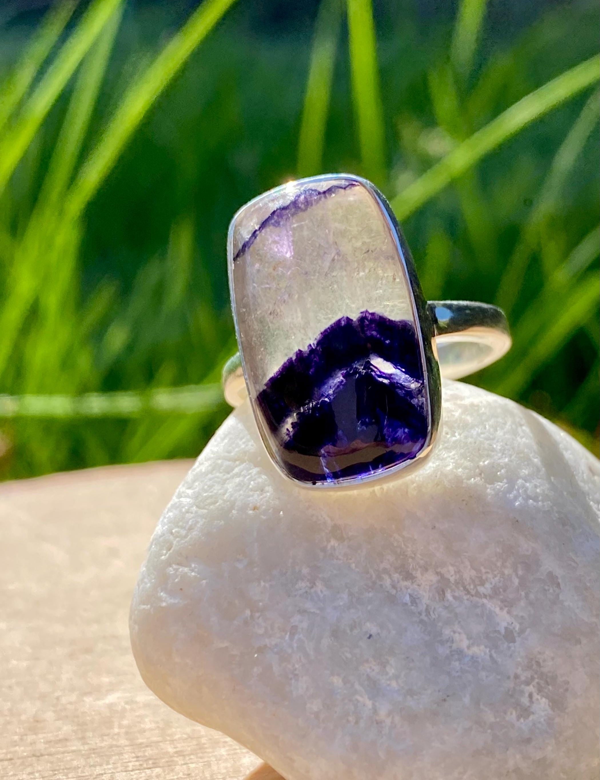 Blue John Silver Rectangular Ring - Extremely Rare