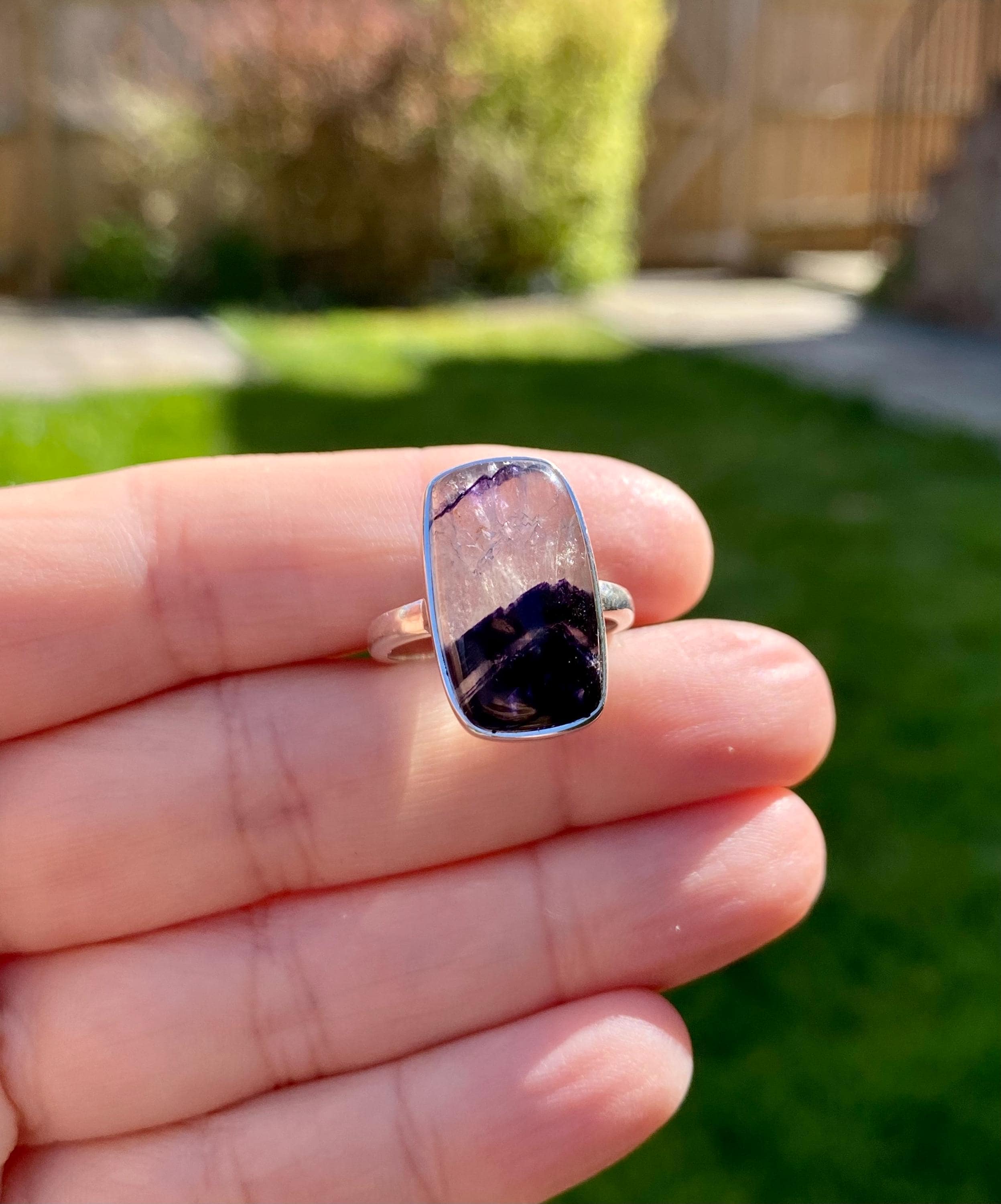 Blue John Silver Rectangular Ring - Extremely Rare