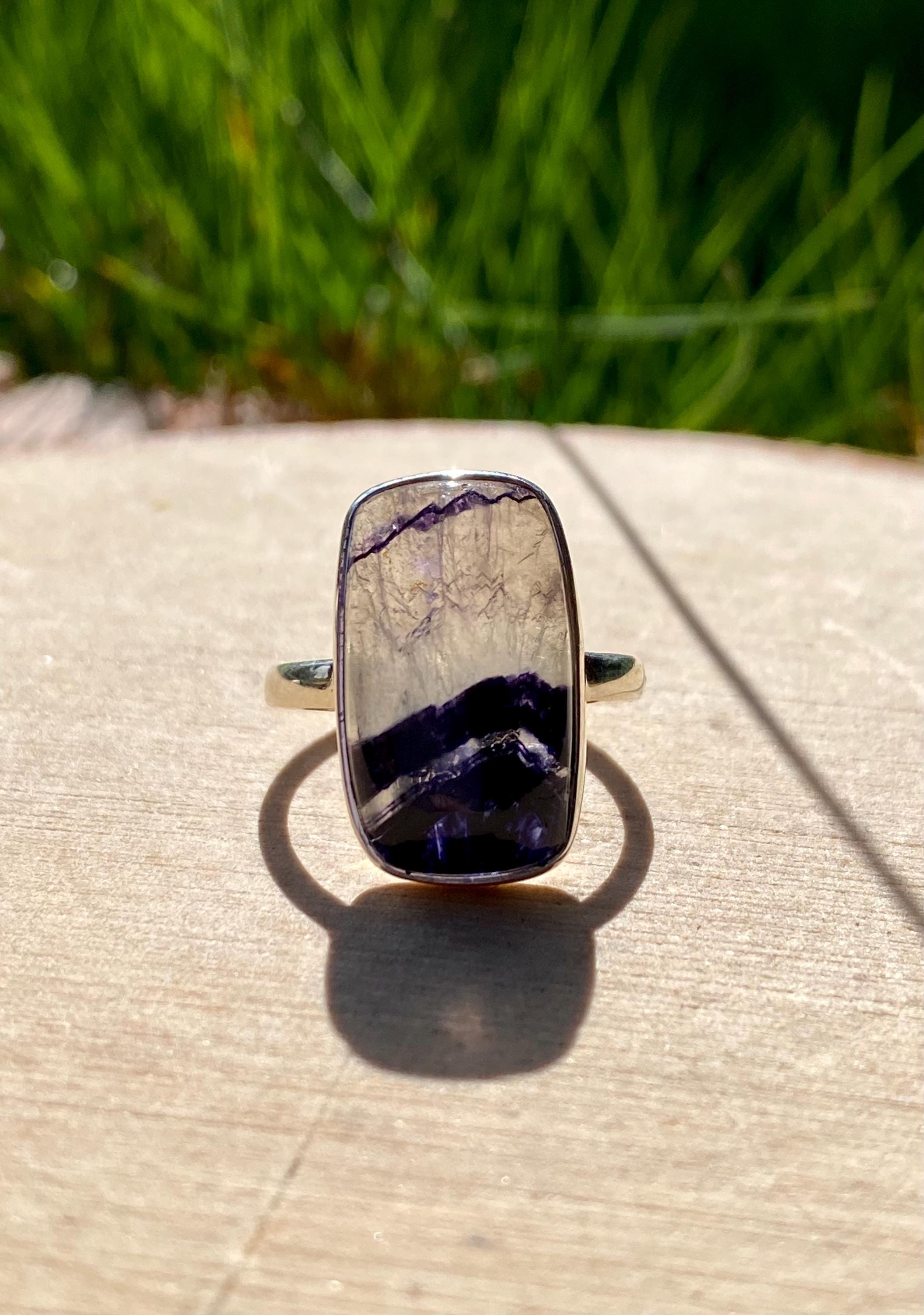 Blue John Silver Rectangular Ring - Extremely Rare