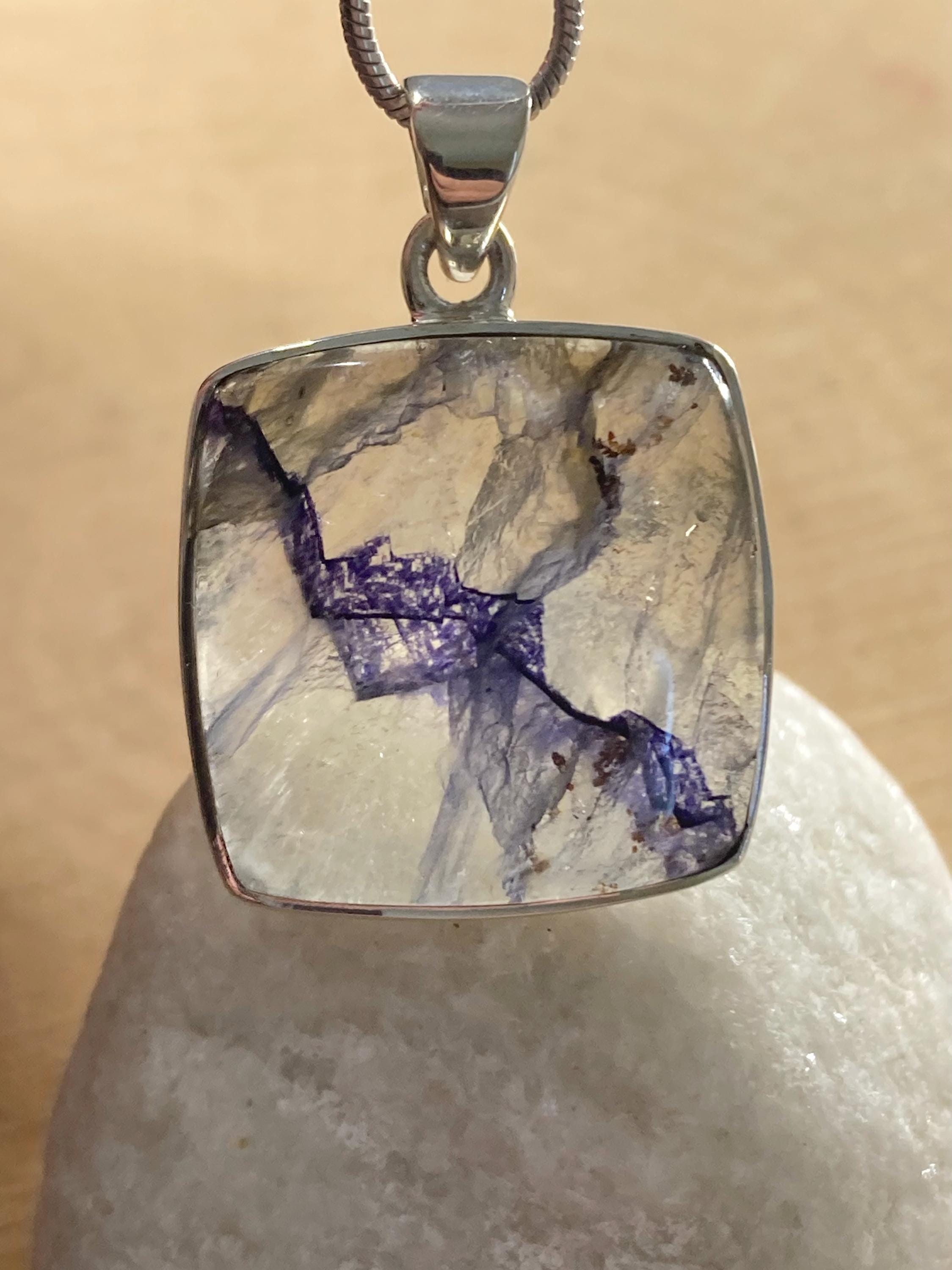 Blue John Sterling Silver Square Pendant