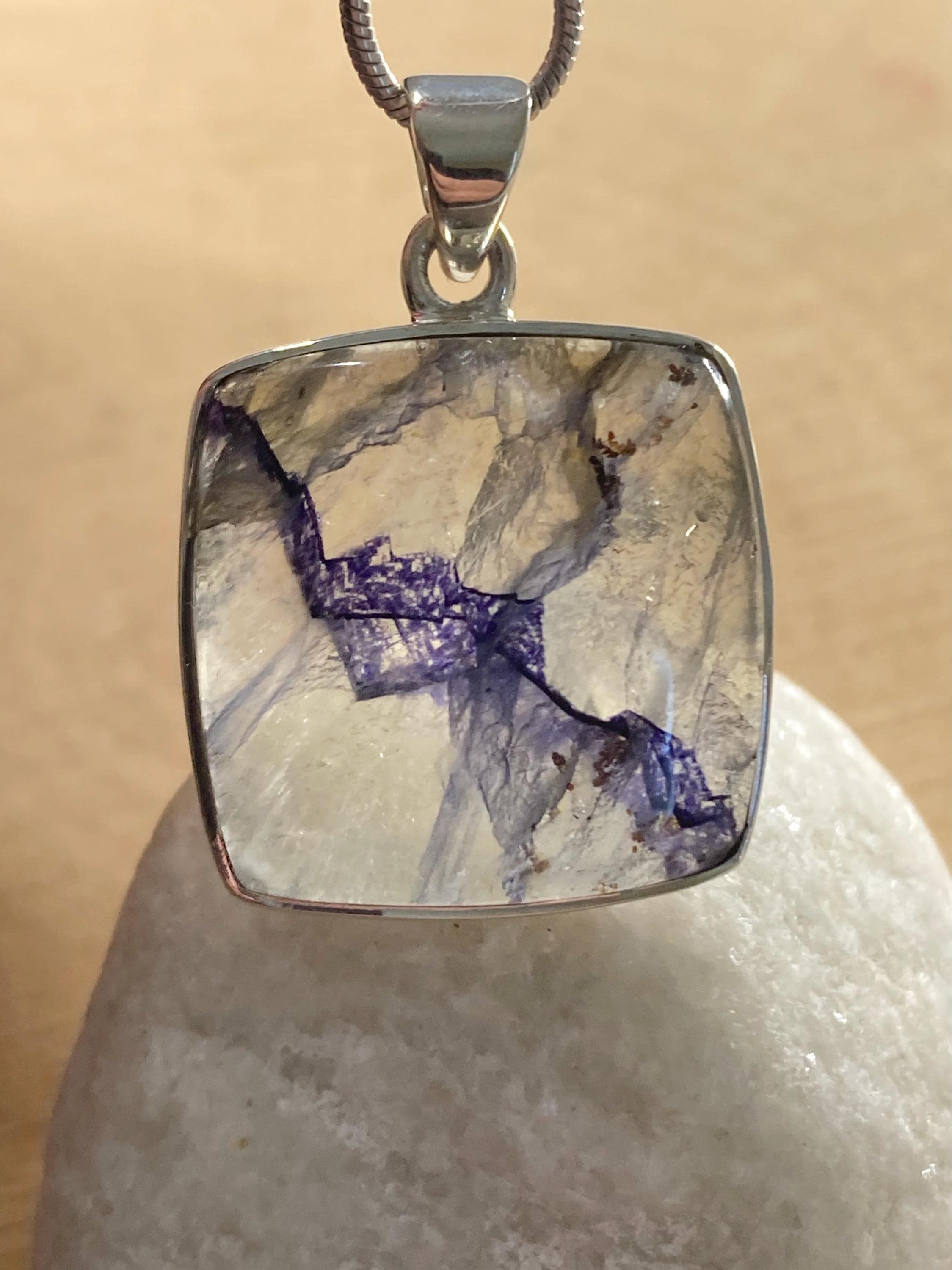Blue John Sterling Silver Square Pendant
