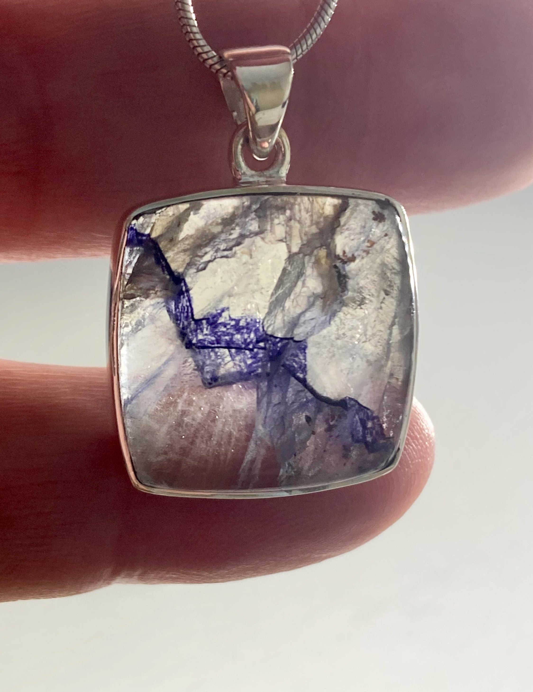 Blue John Sterling Silver Square Pendant