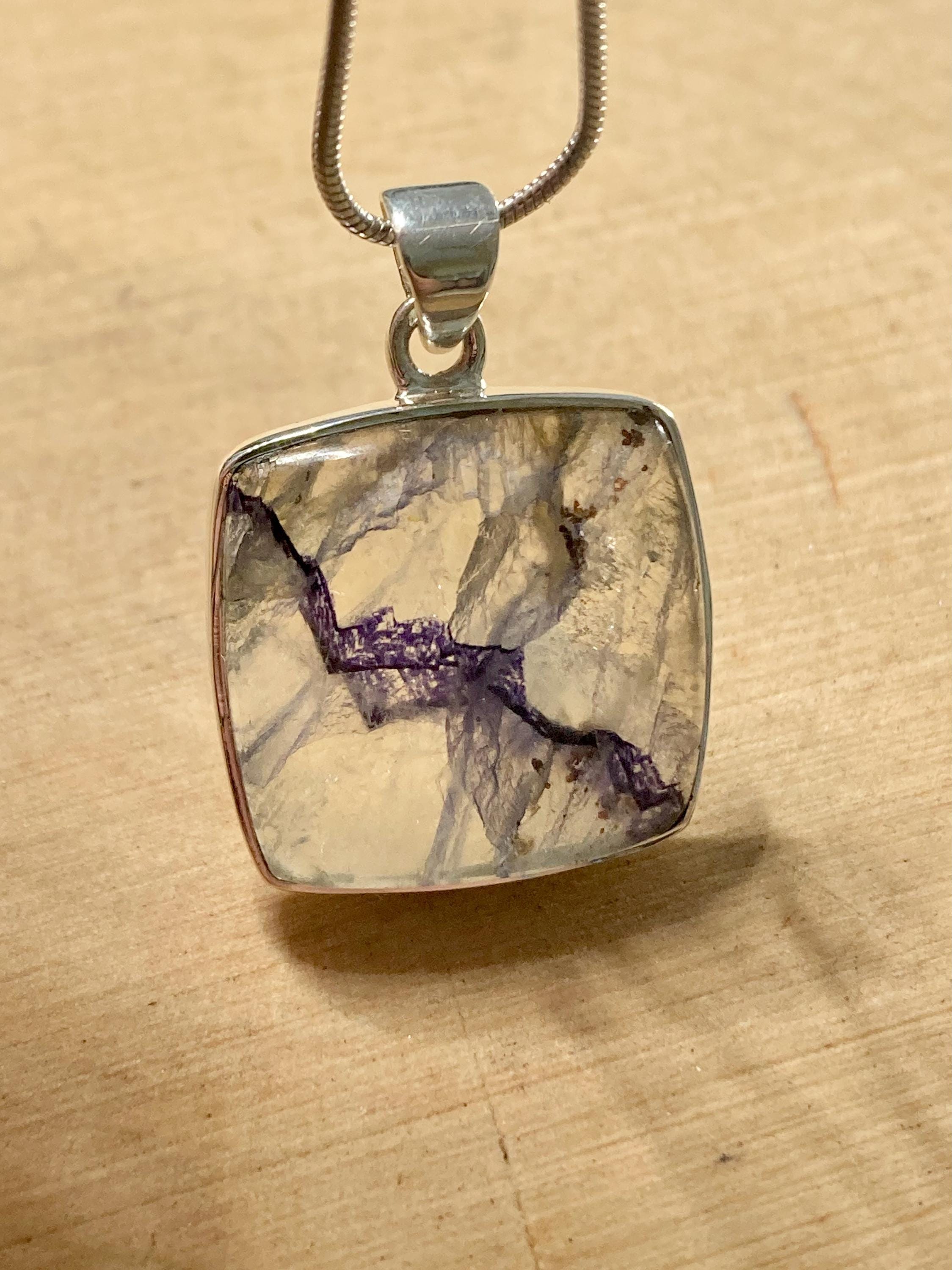 Blue John Sterling Silver Square Pendant