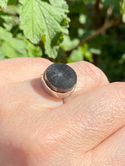 Karelian Shungite Sterling Silver Ring: Round Stone, Size 7