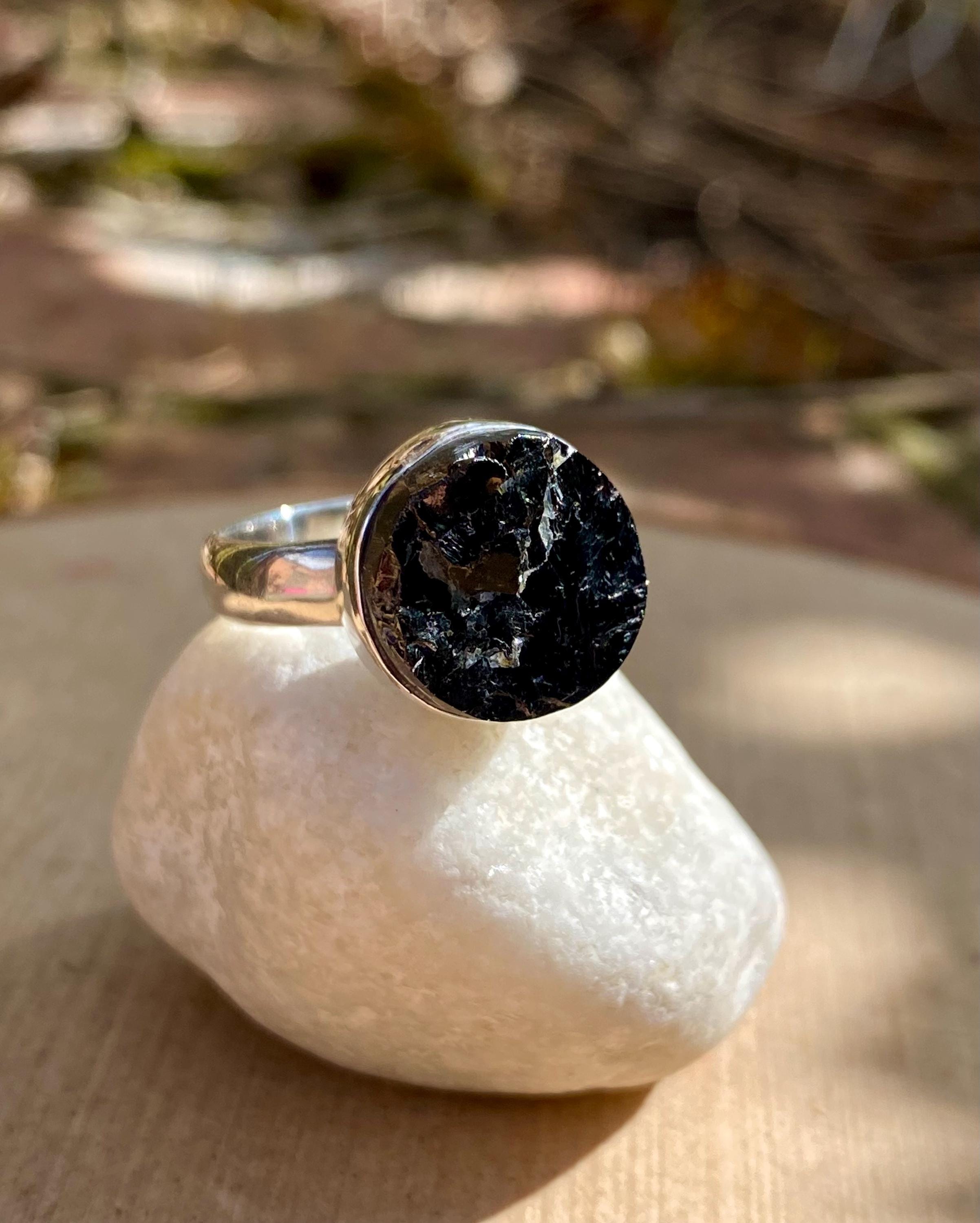 Shungite Sterling Silver Ring: Karelian Stone, Size 8