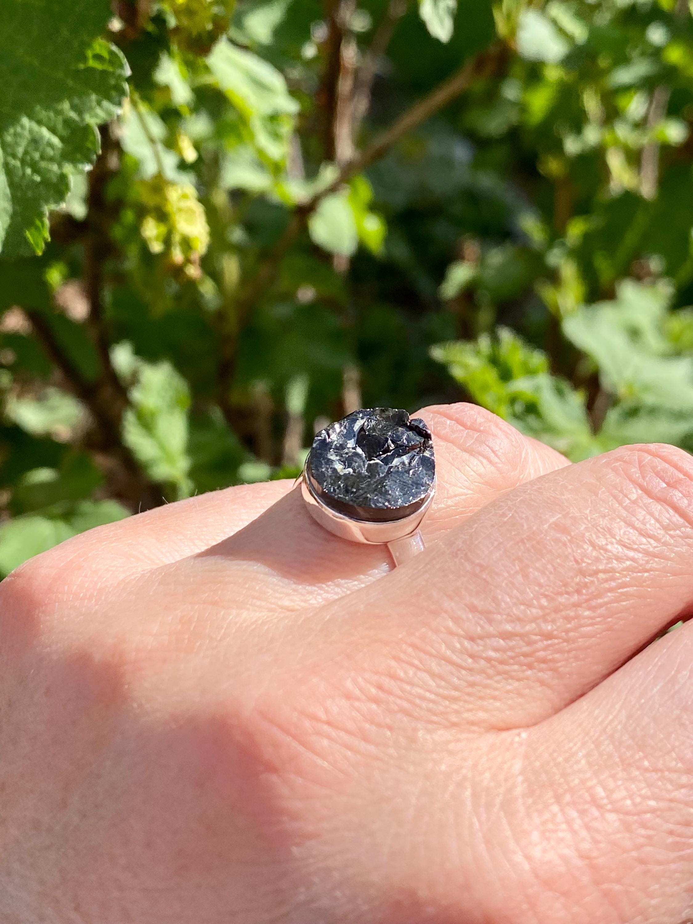 Shungite Sterling Silver Ring: Karelian Stone, Size 8