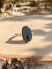 Genuine Black Raw Tourmaline Sterling Silver Ring