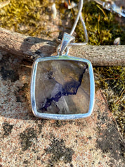 Blue John Sterling Silver Square Pendant
