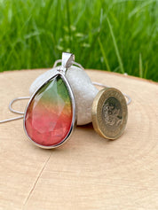 Watermelon Tourmaline Silver Teardrop Pendant
