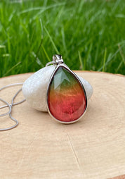 Watermelon Tourmaline Silver Teardrop Pendant