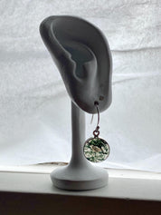 Moss Agate and Silver Round Earrings