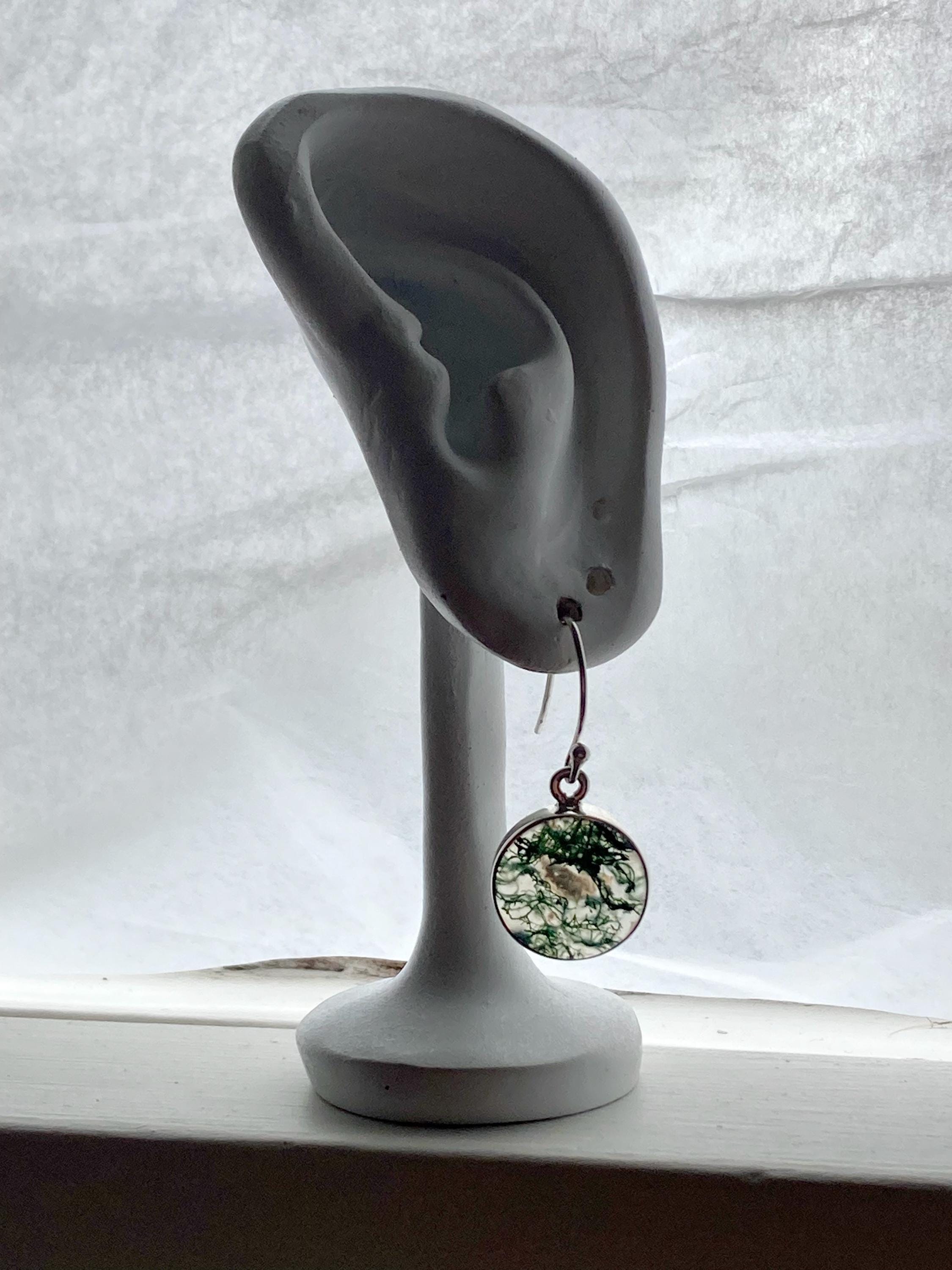 Moss Agate and Silver Round Earrings