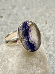 Blue John and Solid Silver Oval Ring - Extremely Rare