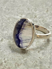 Blue John and Solid Silver Oval Ring - Extremely Rare