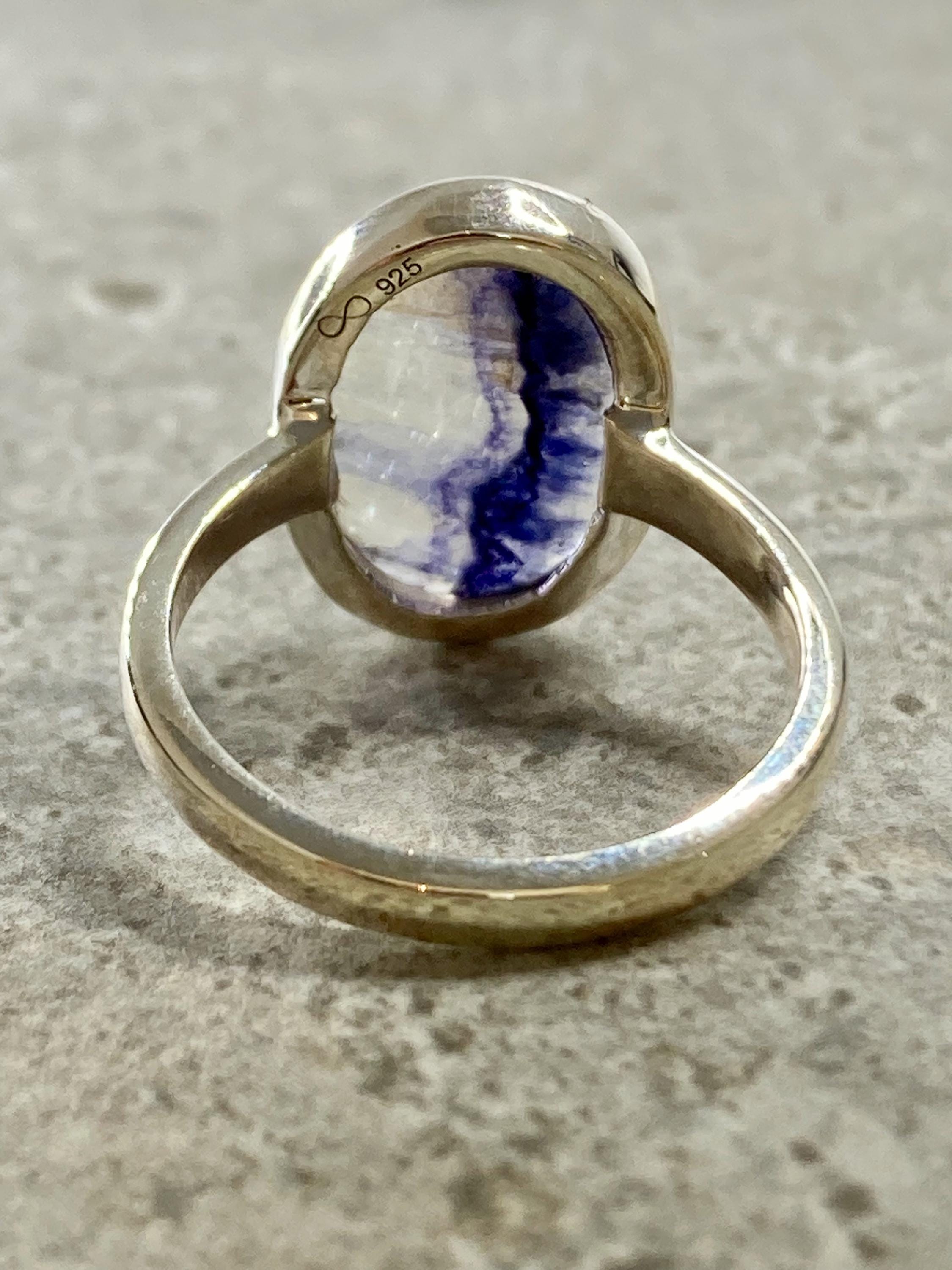 Blue John and Solid Silver Oval Ring - Extremely Rare