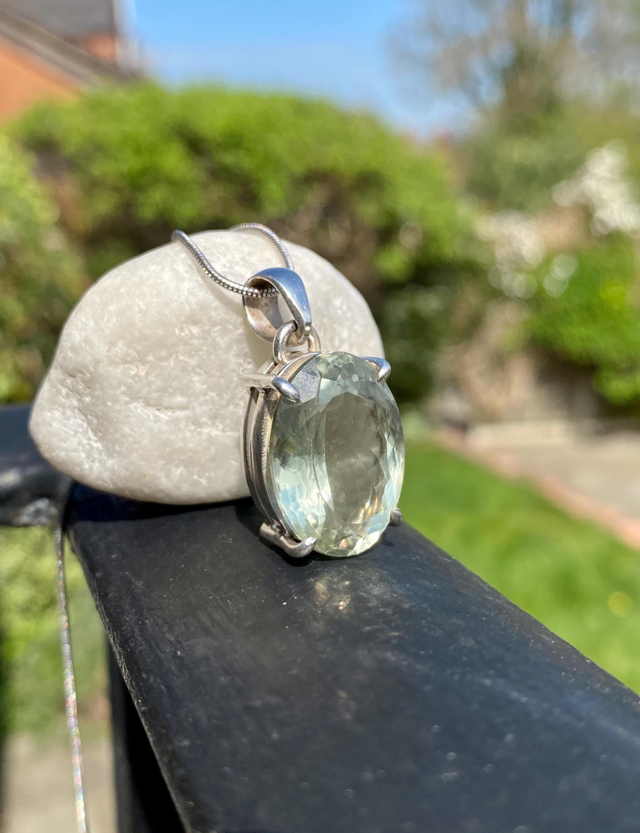 Green Amethyst (Prasiolite ) and Silver Pendant