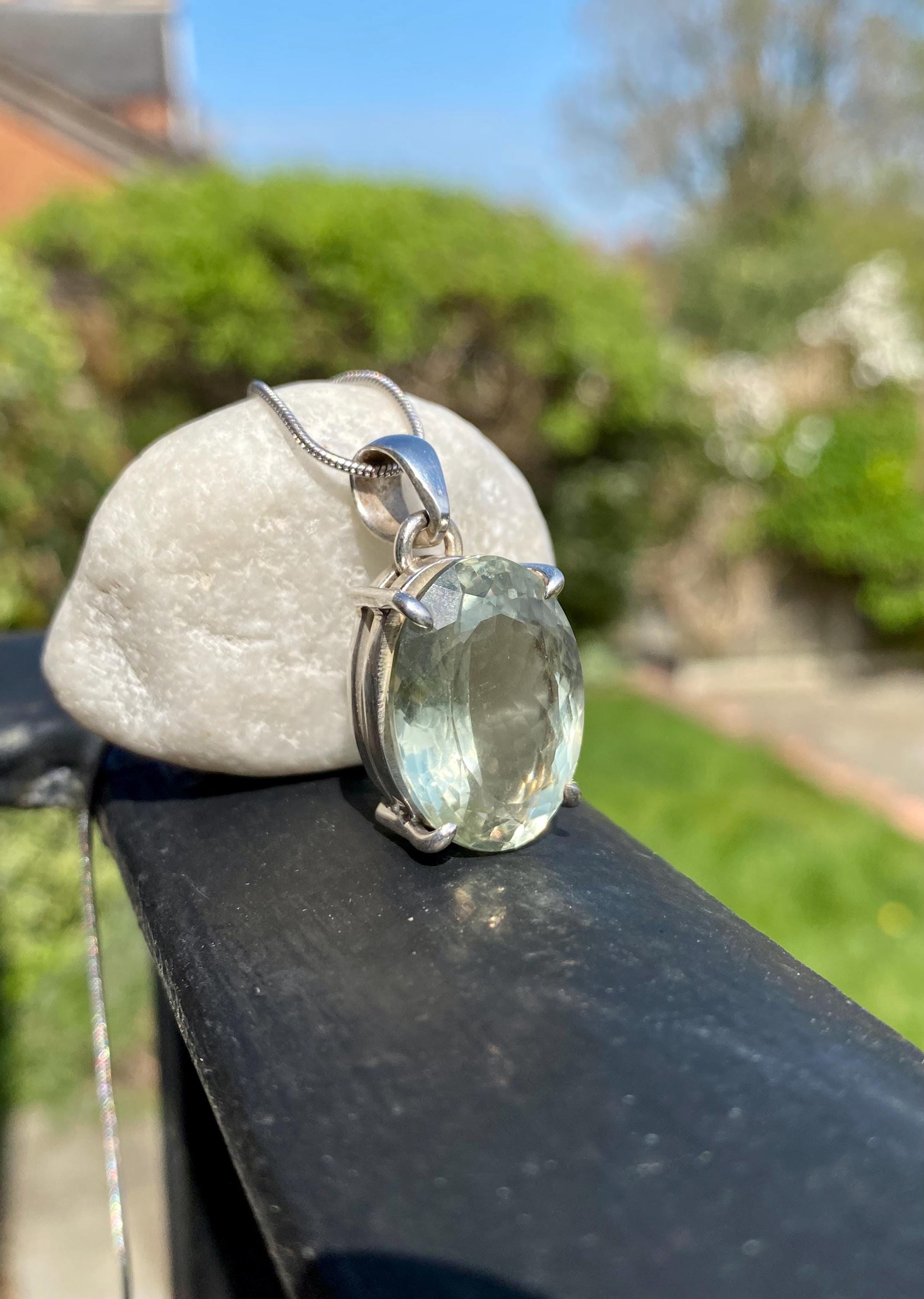 Green Amethyst (Prasiolite ) and Silver Pendant