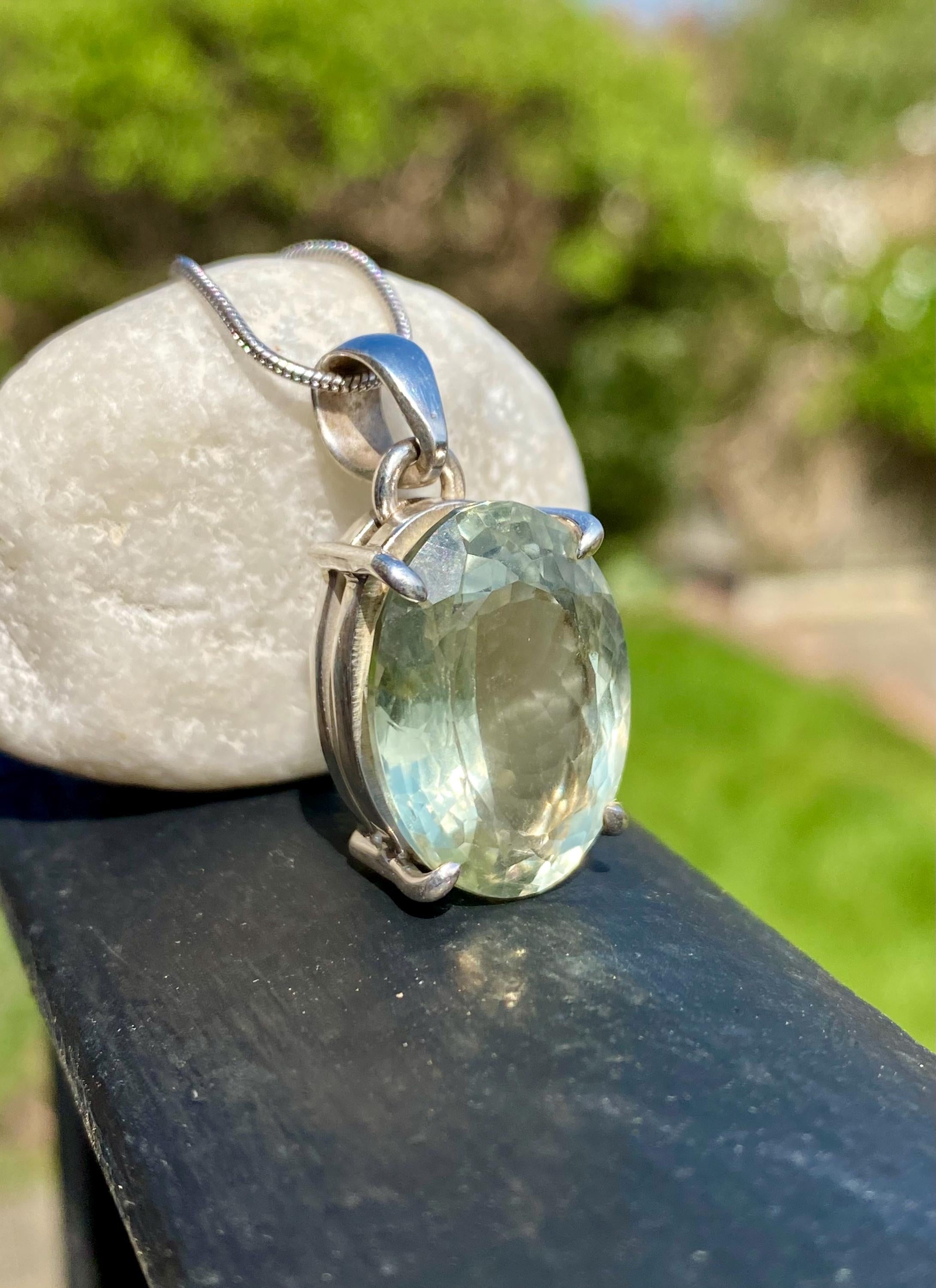 Green Amethyst (Prasiolite ) and Silver Pendant
