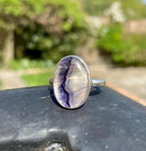 Blue John and Solid Silver Oval Ring - Extremely Rare