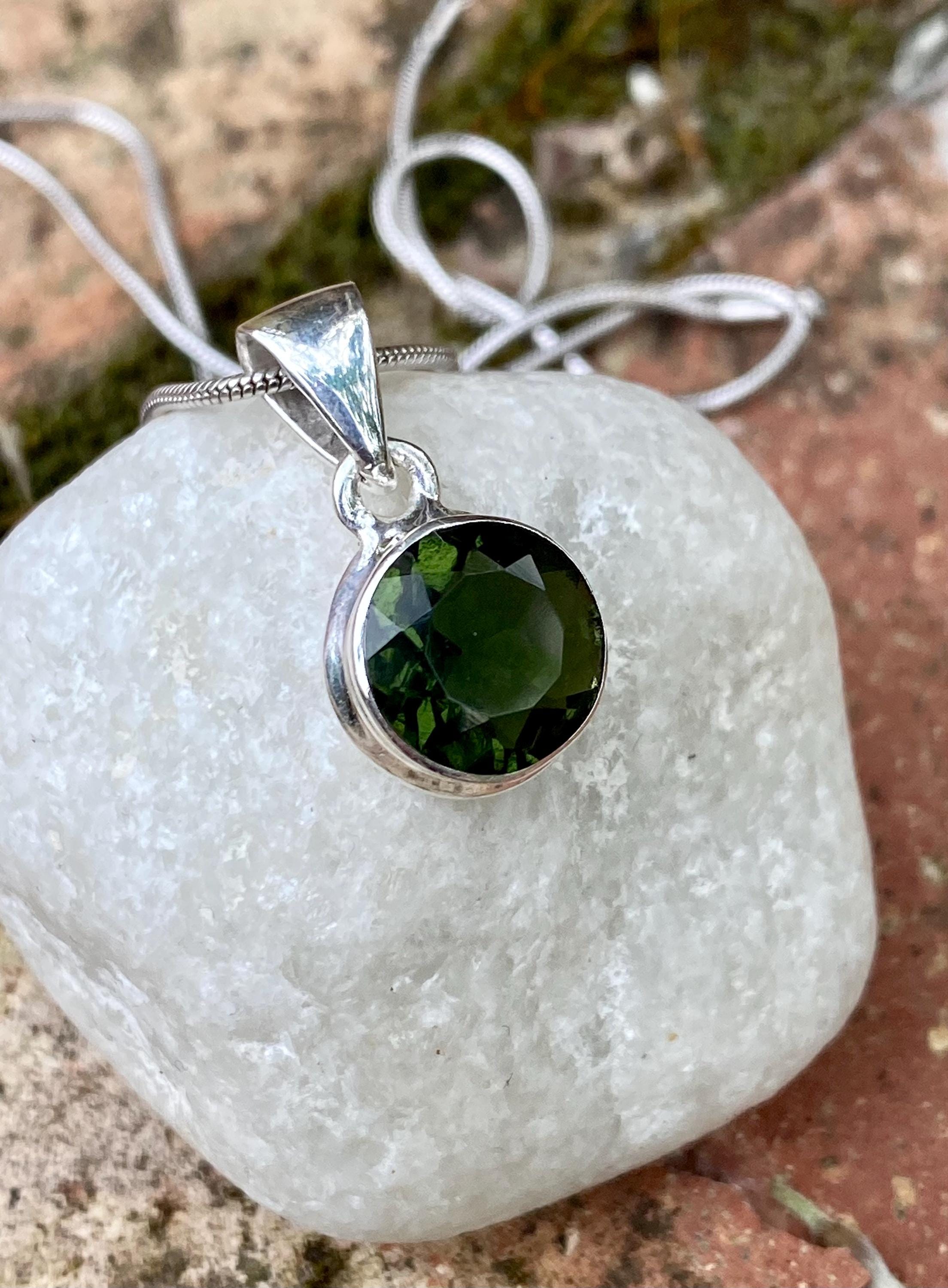 Genuine MOLDAVITE and Sterling Silver Pendant