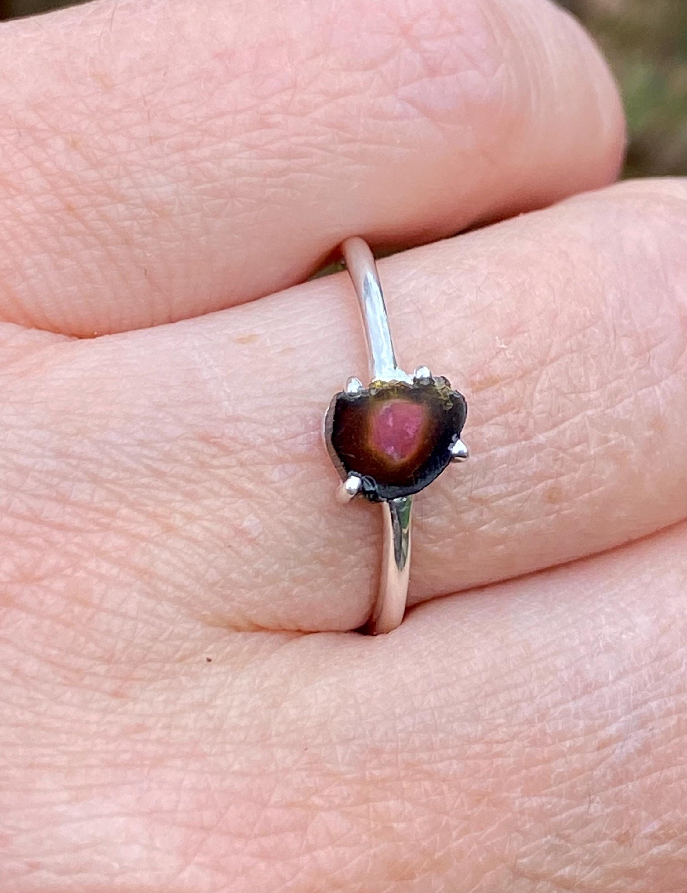 Watermelon Tourmaline Slice Silver ring