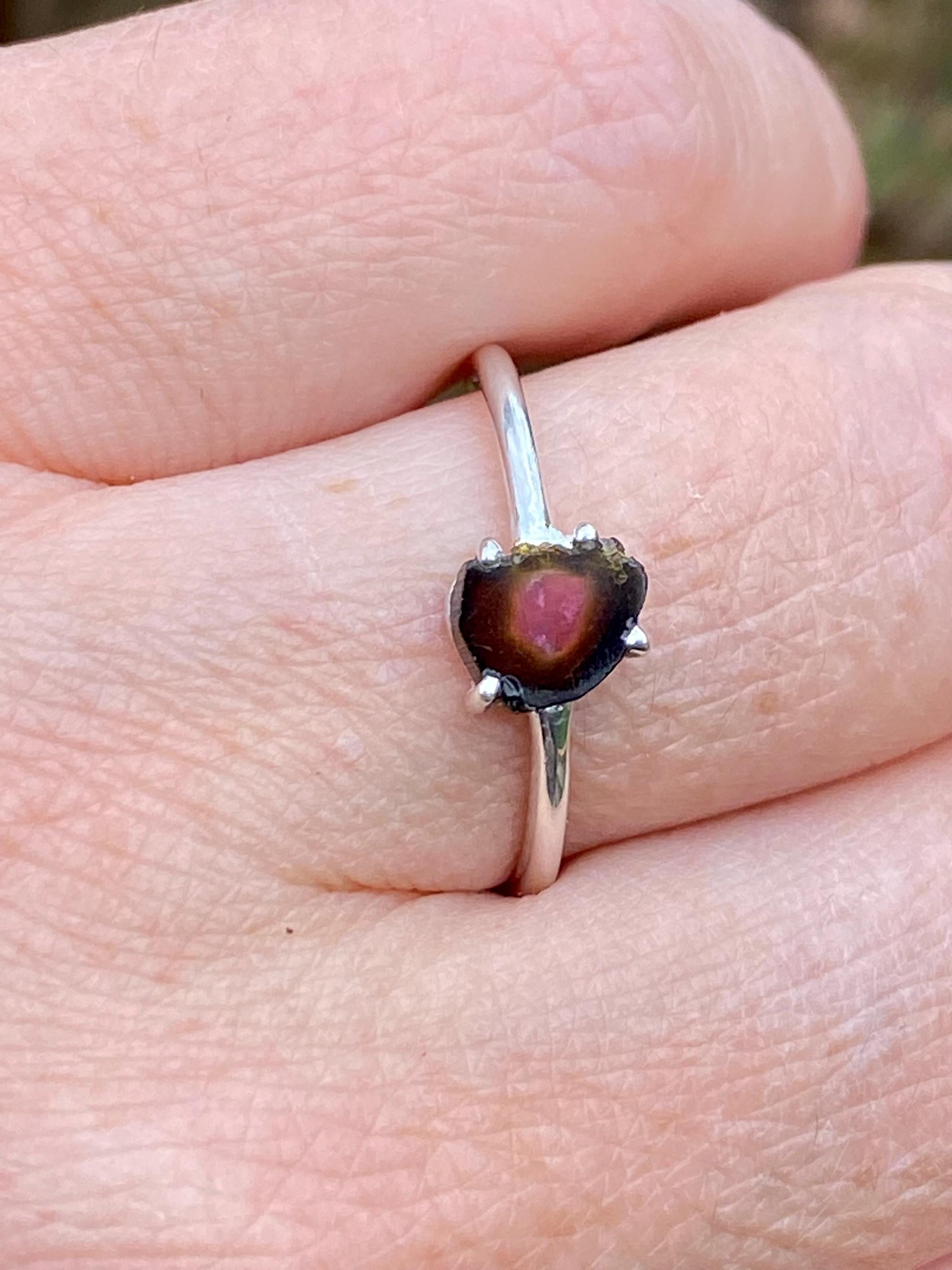 Watermelon Tourmaline Slice Silver ring
