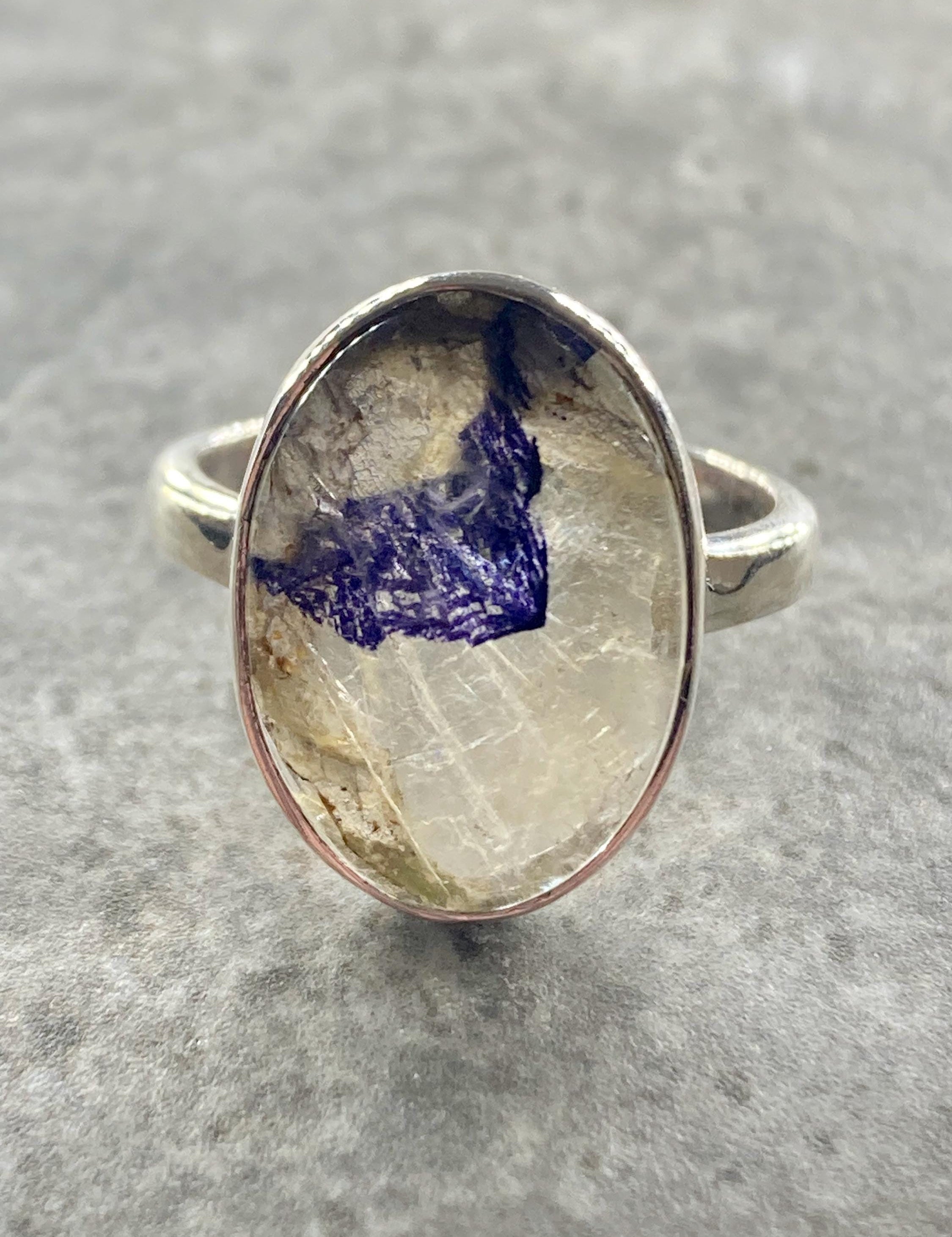 Blue John and Solid Silver Oval Ring - Extremely Rare