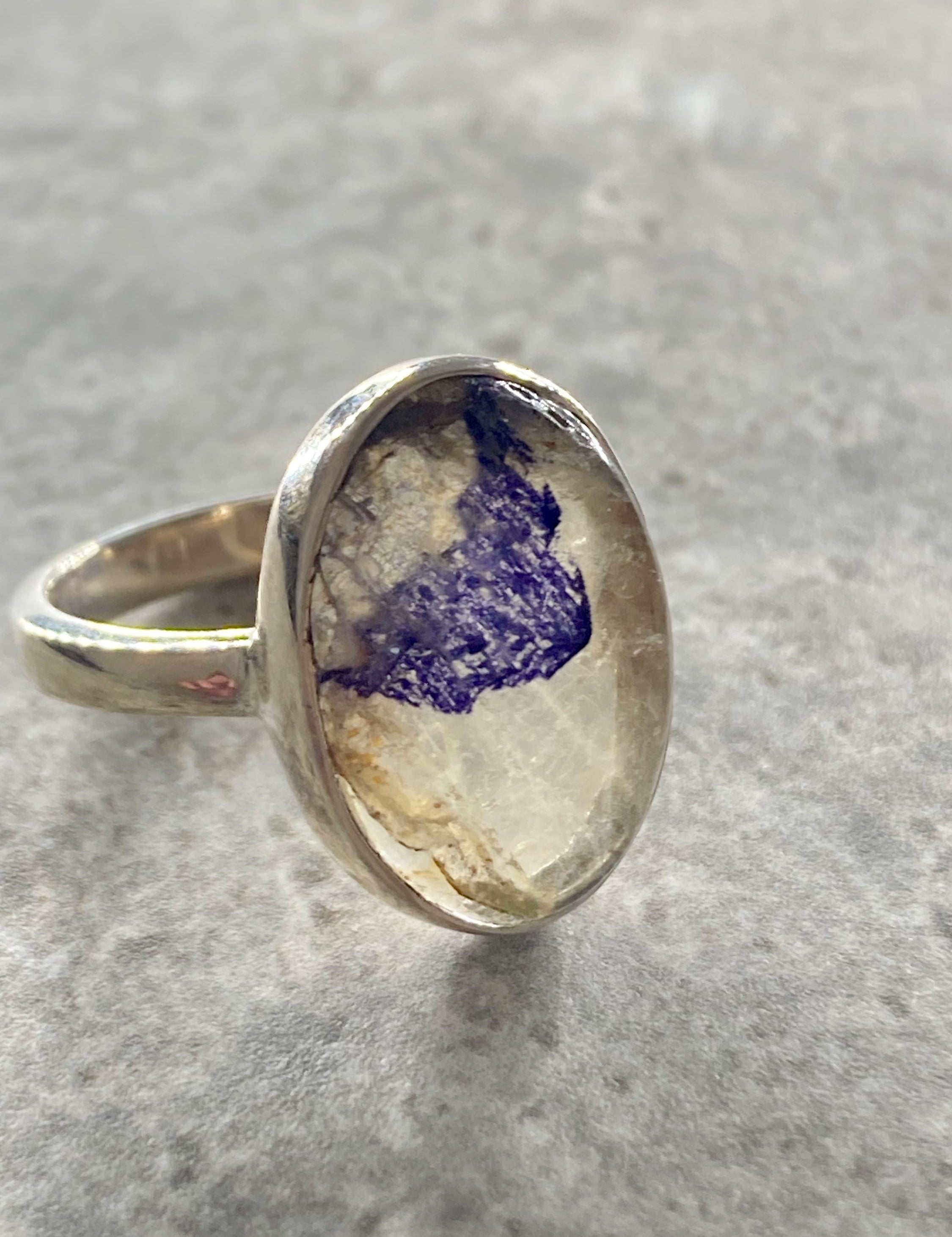 Blue John and Solid Silver Oval Ring - Extremely Rare
