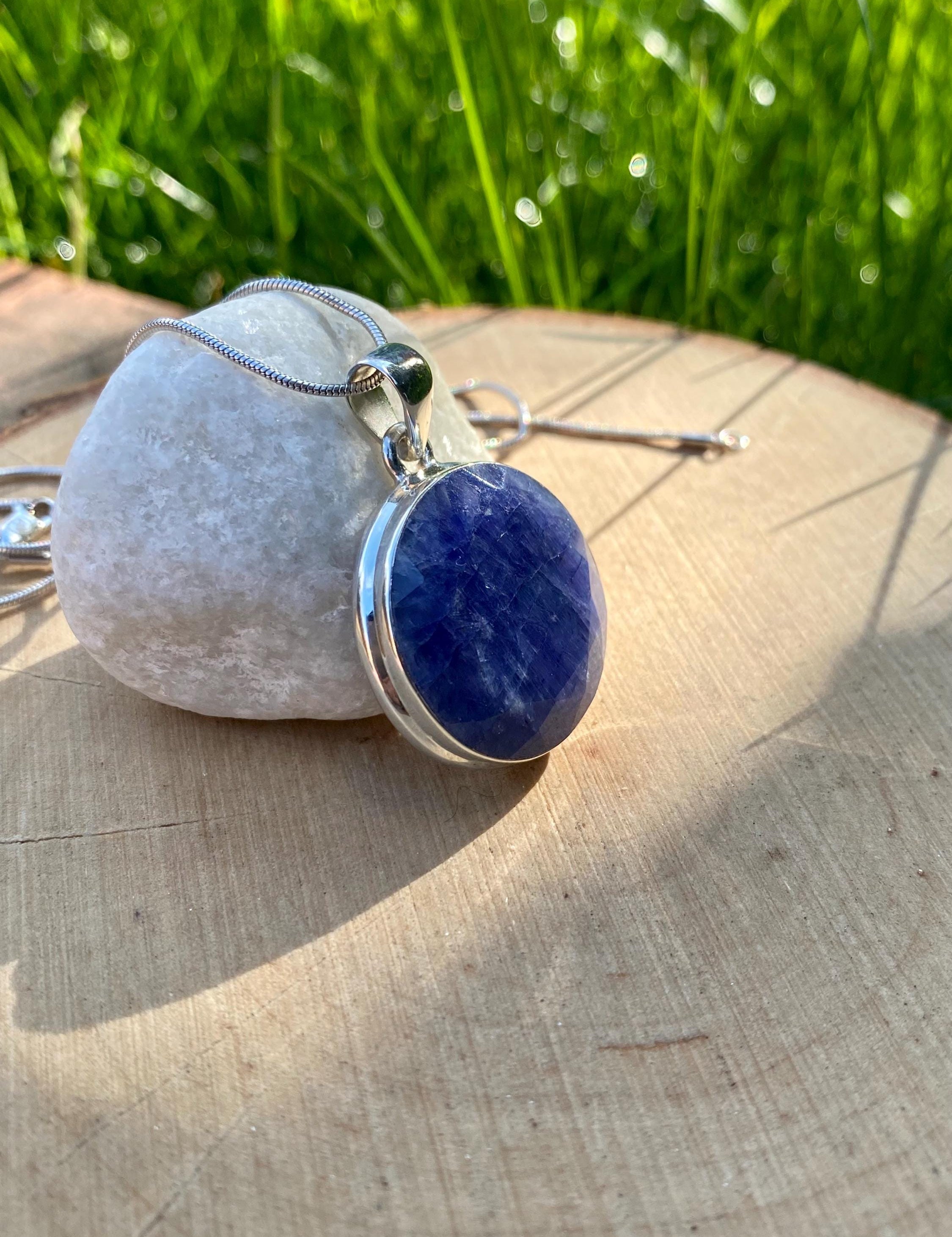Raw Sapphire and Silver Pendant