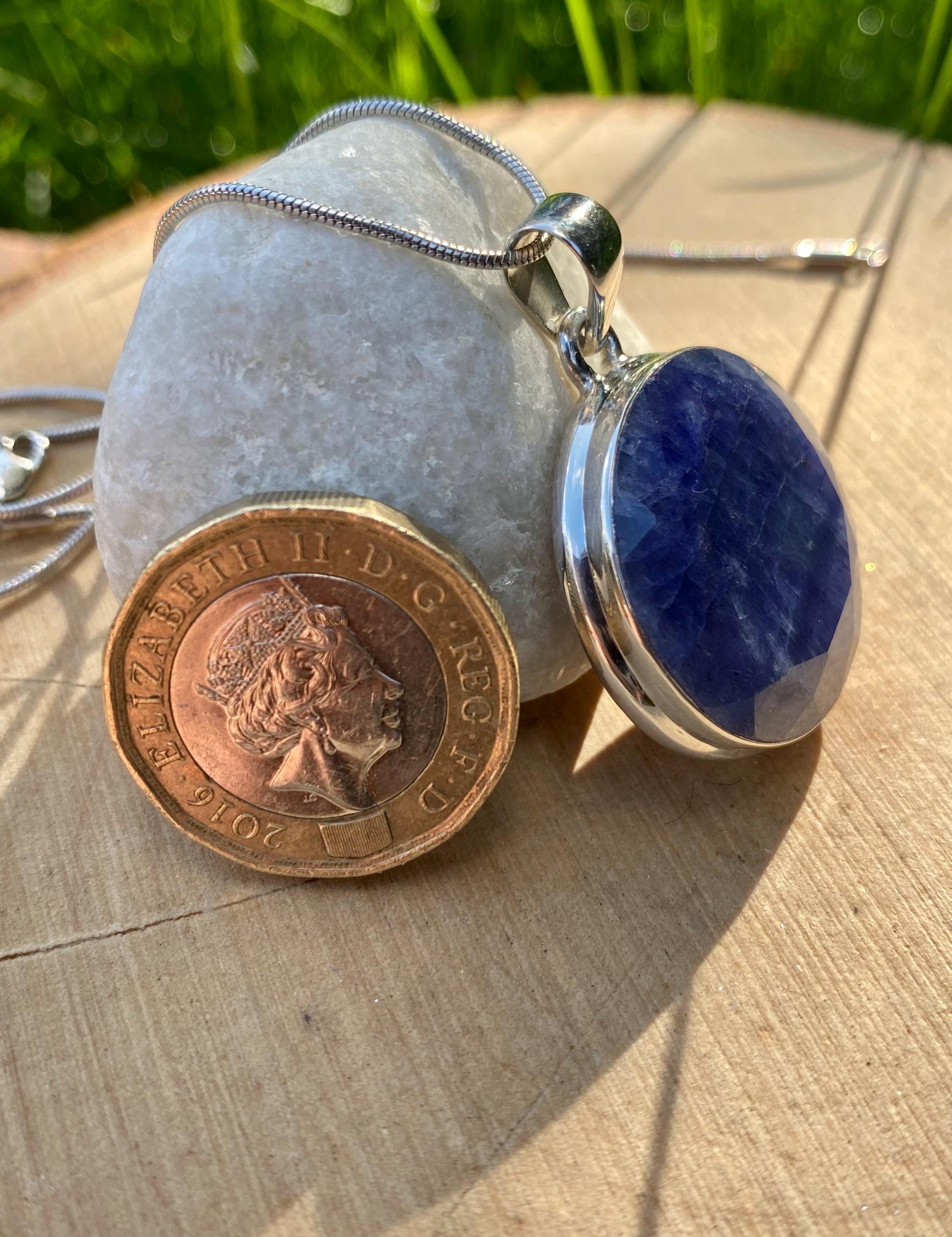 Raw Sapphire and Silver Pendant