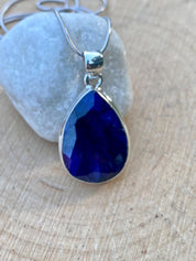 Raw Sapphire and Silver Pendant