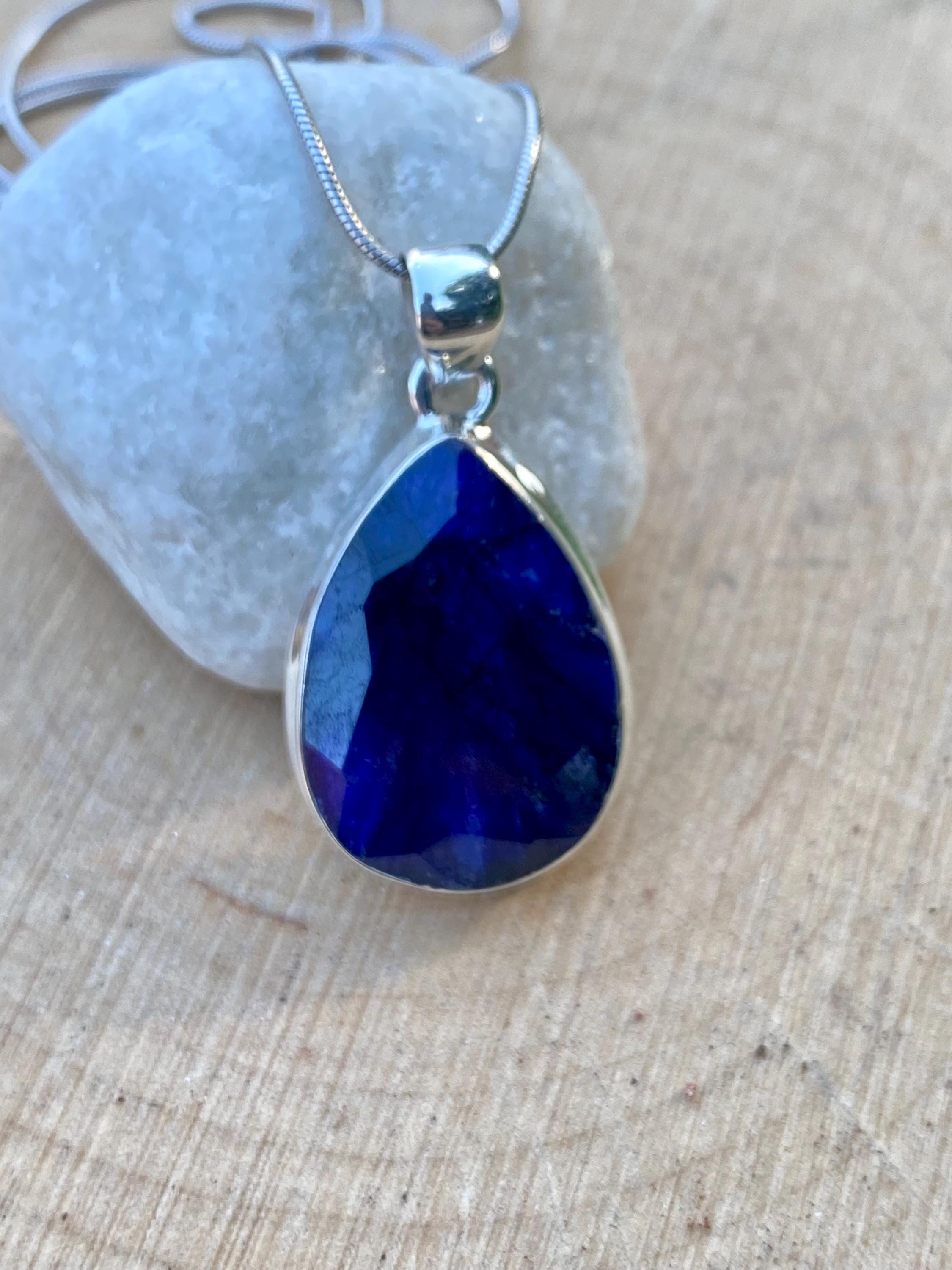Raw Sapphire and Silver Pendant
