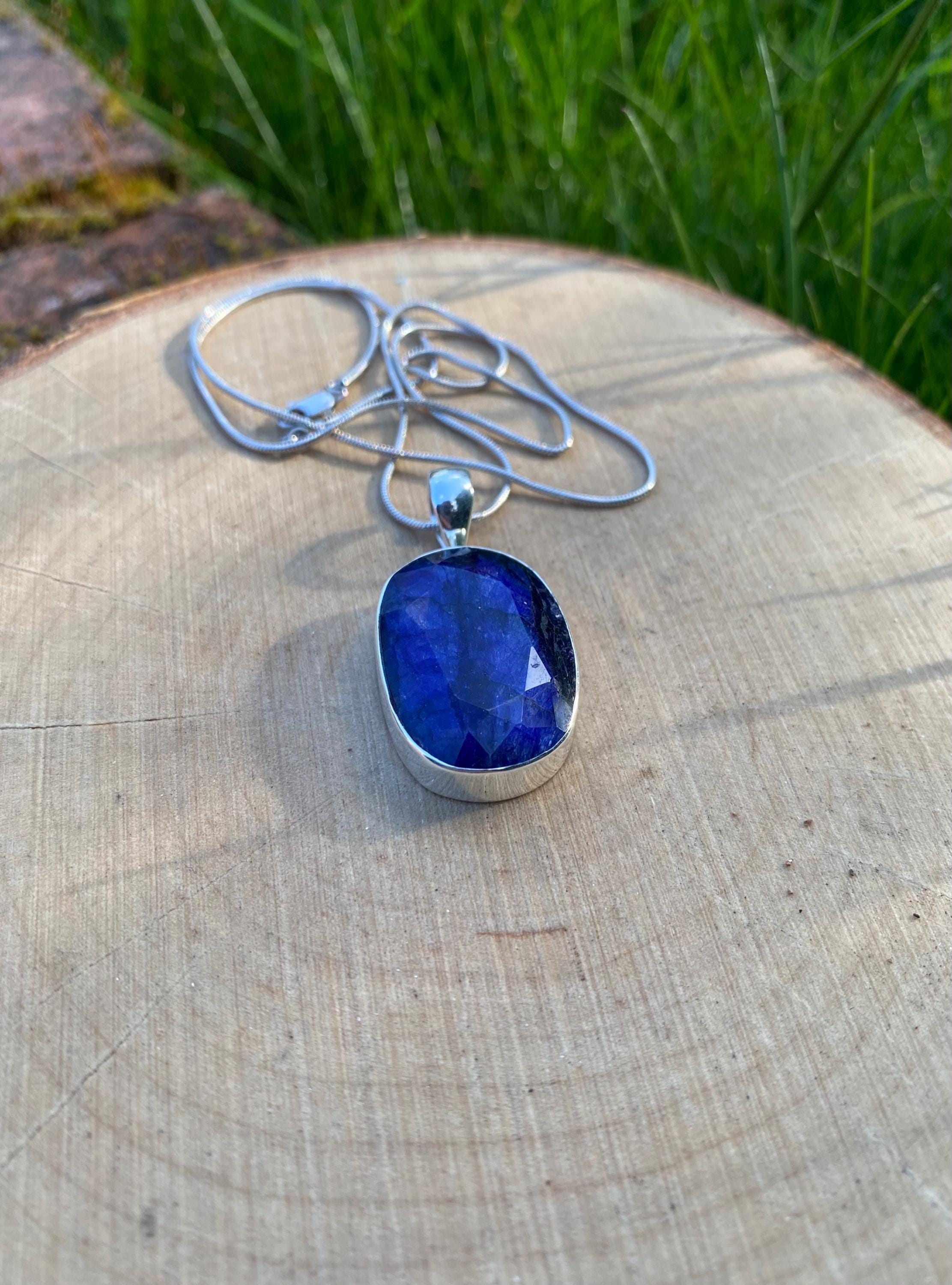 Raw Sapphire and Silver Pendant
