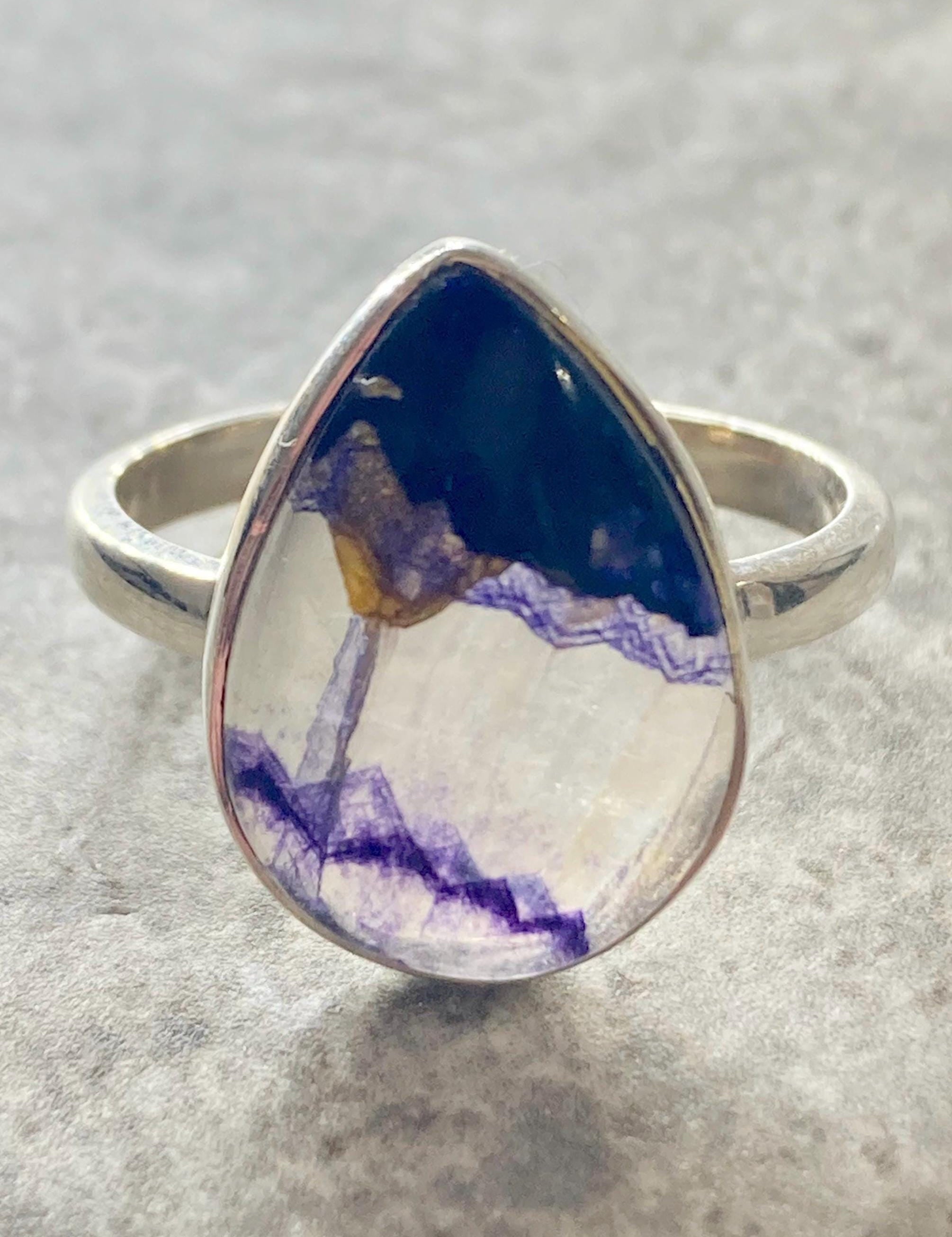 Blue John Silver Teardrop Ring - Extremely Rare