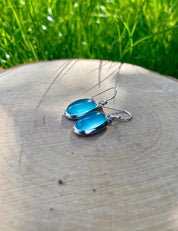 Dainty Aquamarine Dangle Earrings, Oval 19mm x 11mm, Sterling Silver, Handmade UK gift