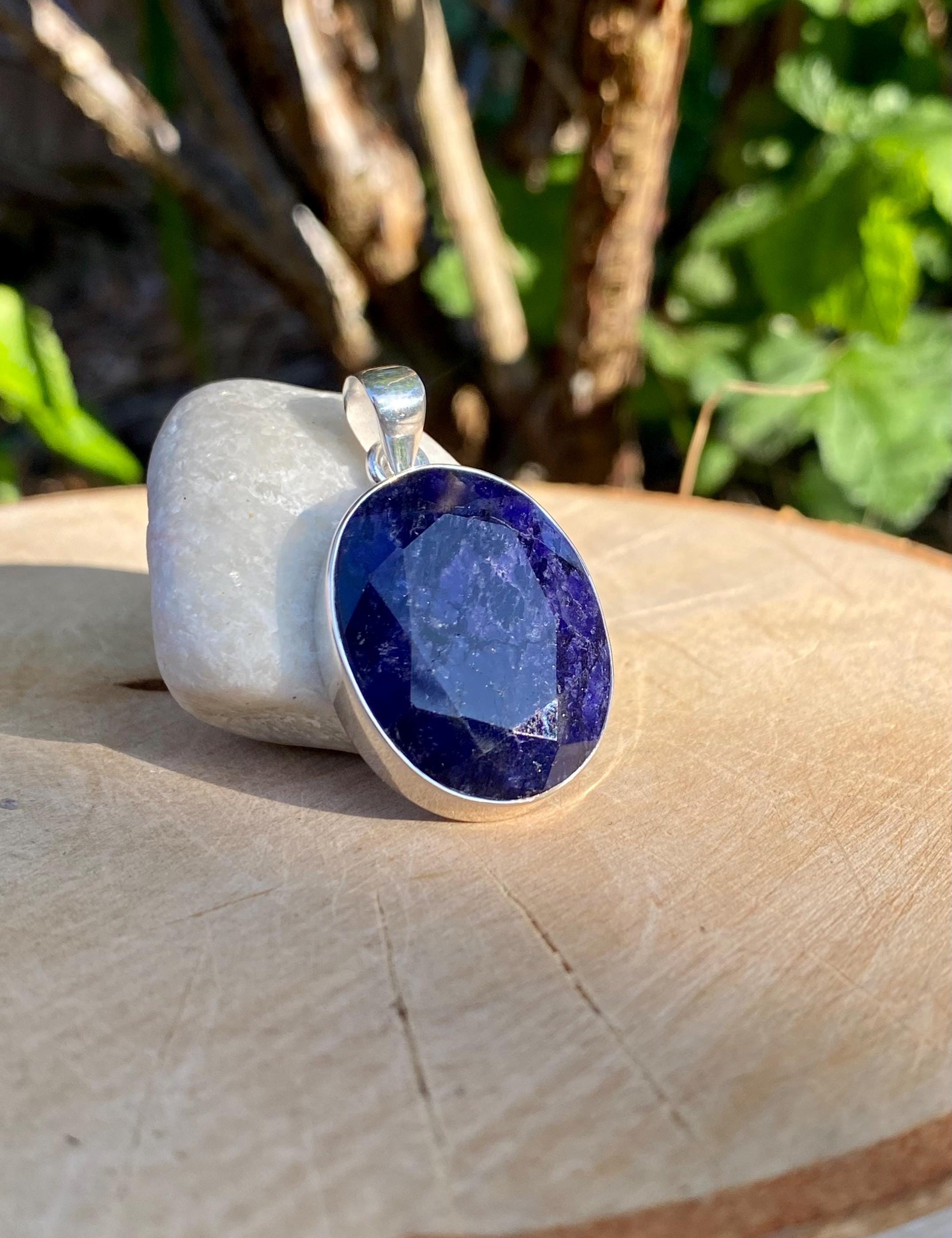 Raw Sapphire and Silver Pendant