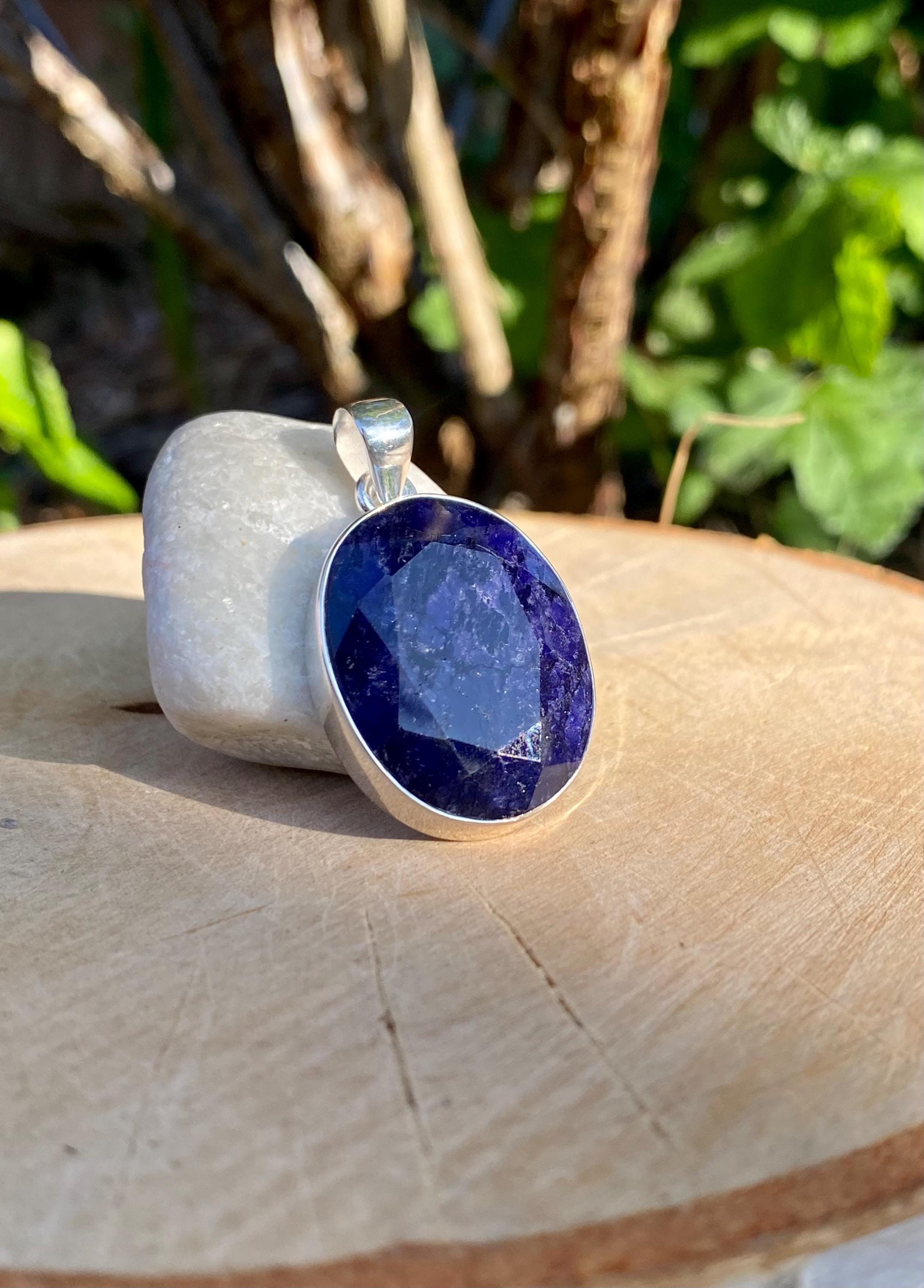 Raw Sapphire and Silver Pendant
