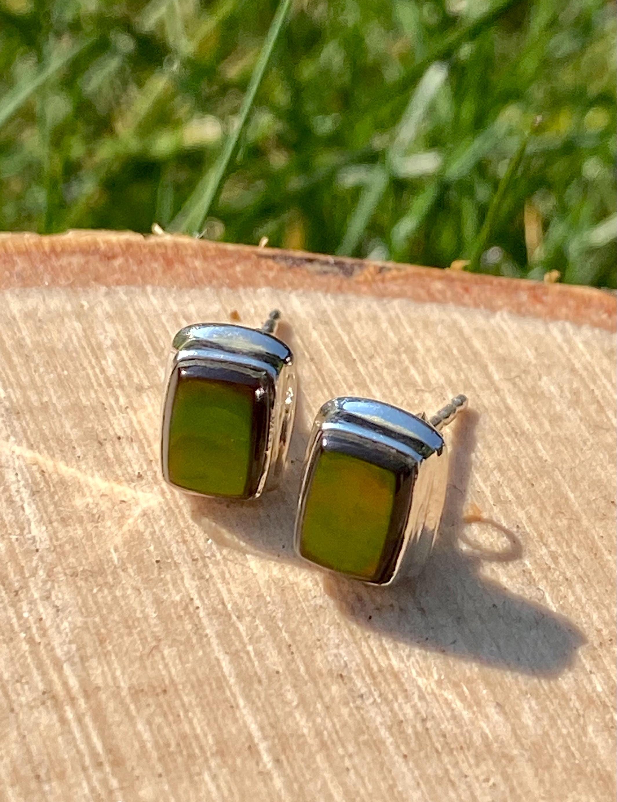 Natural Ammolite Sterling Silver Stud Earrings