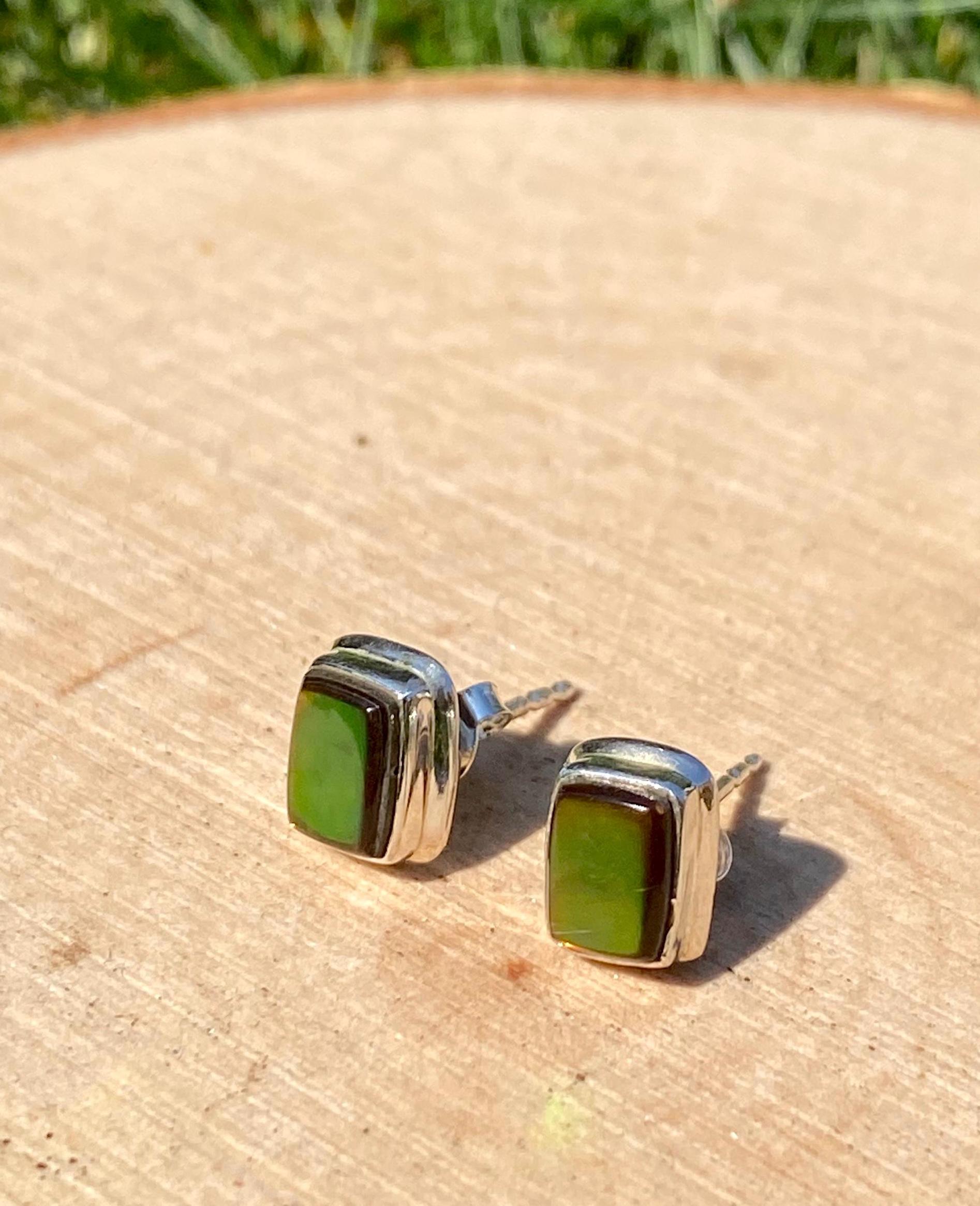 Natural Ammolite Sterling Silver Stud Earrings