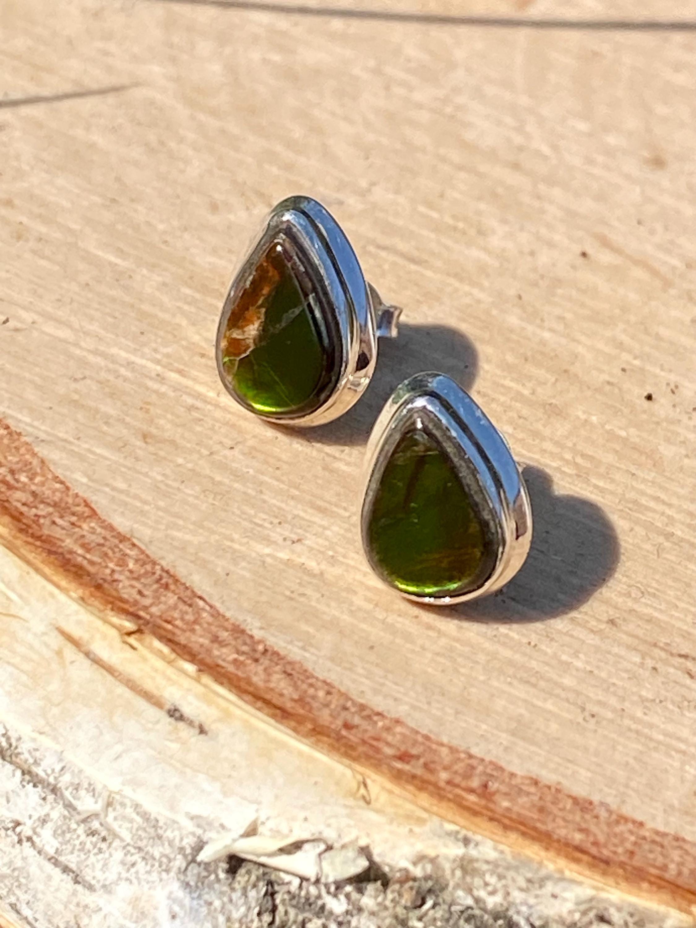 Natural Ammolite Sterling Silver Stud Earrings