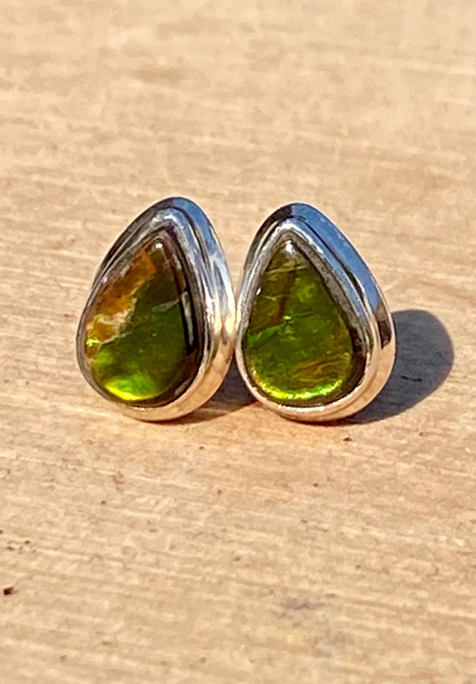 Natural Ammolite Sterling Silver Stud Earrings