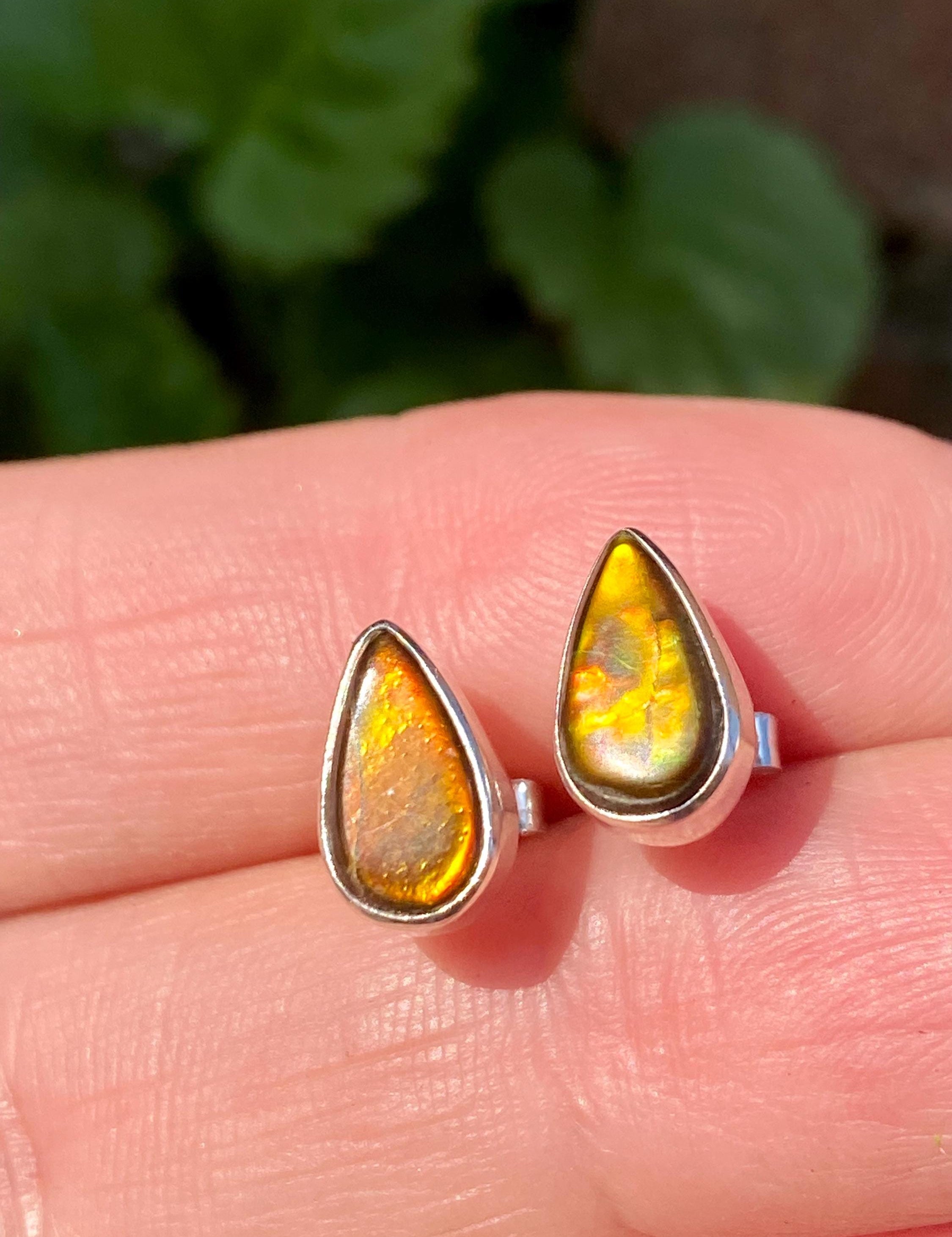 Natural Ammolite Sterling Silver Stud Earrings